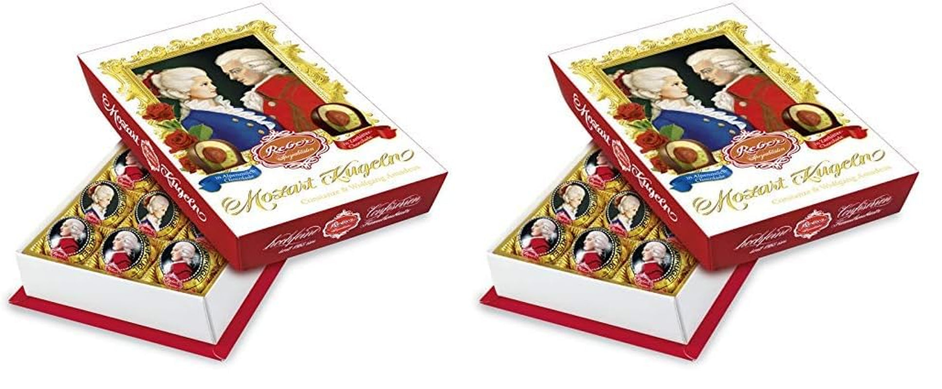 Reber Mozartkugeln mit Zartbitterschokolade, 6er Pack mit Marzipan und Nougat, vegan – 1 x 120 g