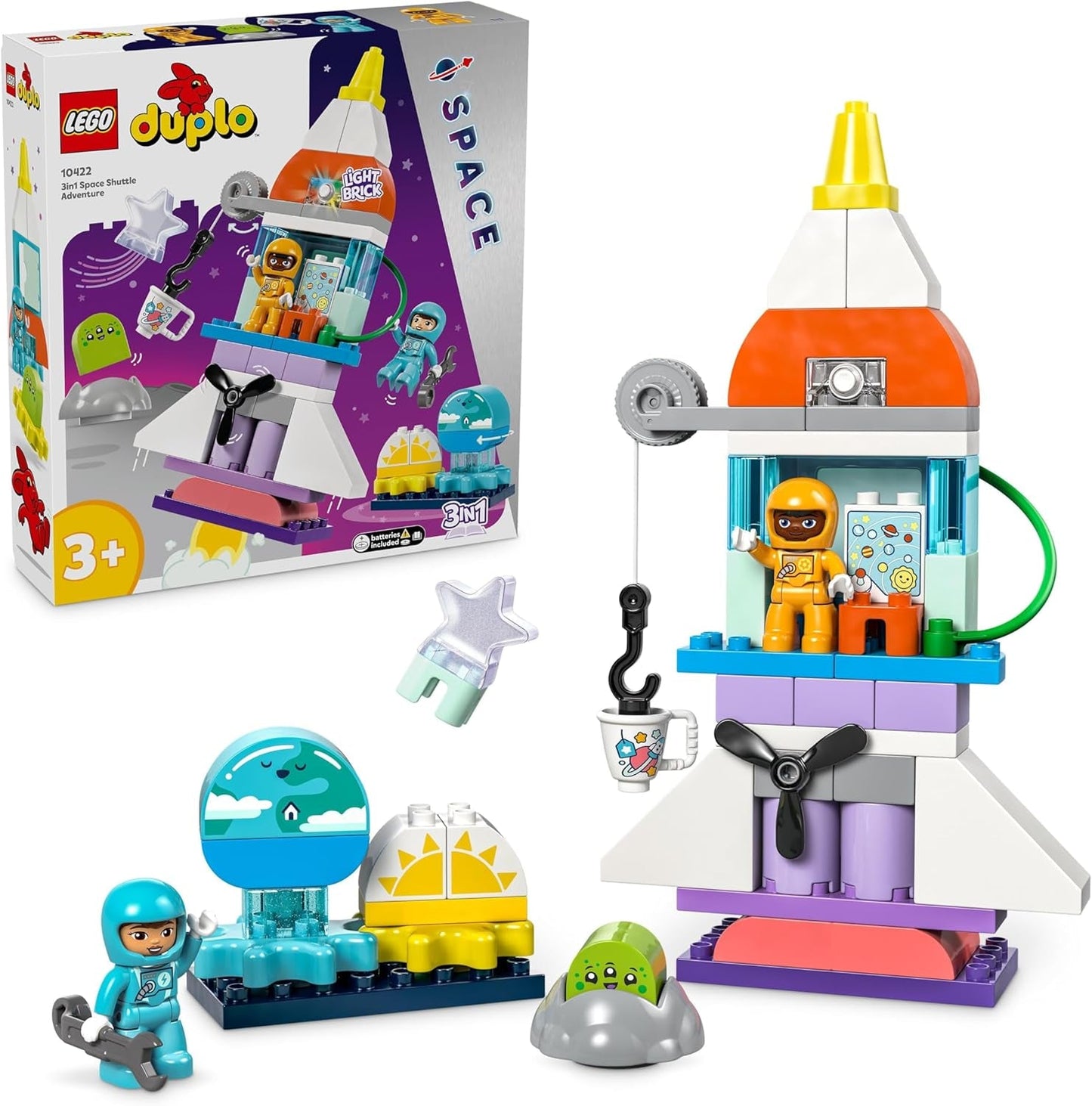 LEGO DUPLO 3-in-1 Space Shuttle, jede Menge Abenteuer, Weltraumset mit Rakete, Spielzeug für Kinder, Bauwissenschaft und frühe motorische Fähigkeiten, Spielzeug, Geschenk für 3-Jährige, 10422 Bausets. Beuche den LEGO-Store Default Title