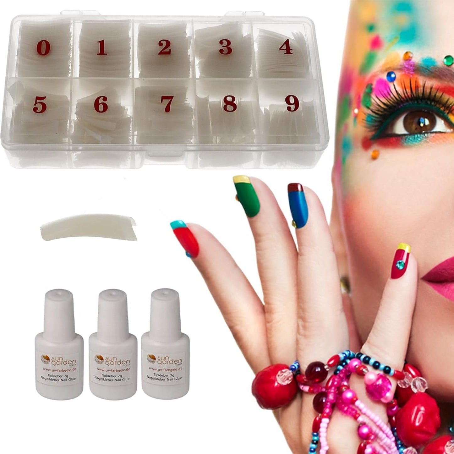 Sun Garden Nails Tipbox 500 Tips inkl. 3 Spitzen Klebespitzen Nagelspitzen Kleber - Modelliernägel