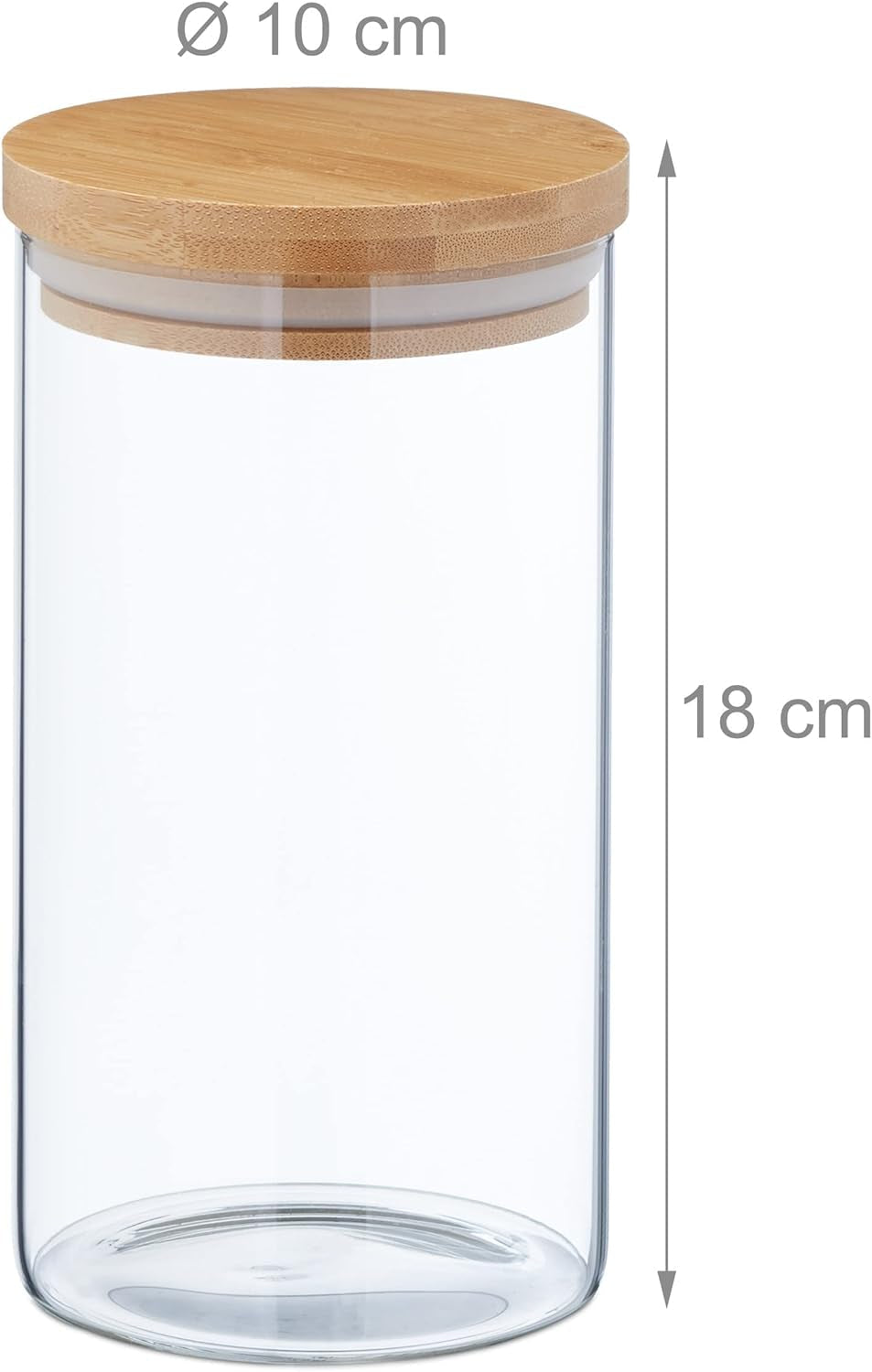 Relaxdays Vorratsdosen mit Bambusdeckel, 3er-Set, runde Glasdosen, 1000 ml, auslaufsicher, klar/natur, 18 x 10 cm, Frischhaltedosen, Naty Shop