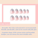24 Stück French Press On Nails, kurz, glänzend, silberfarbenes Design, ovale künstliche Nägel, zum Aufkleben auf Acryl, glänzende Nägel, falsche Nägel für Frauen und Mädchen