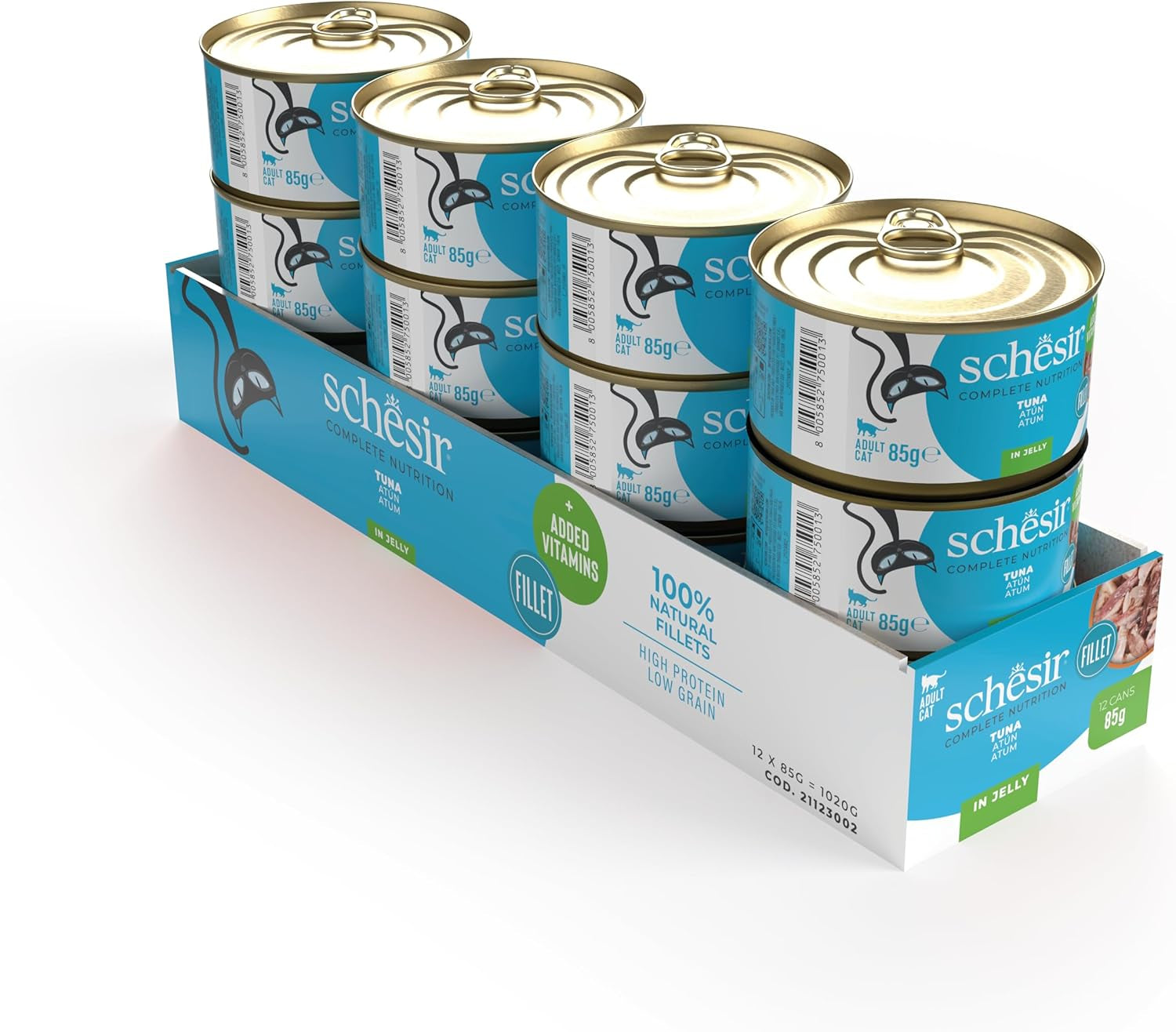 Thunfisch in Gelee, Nassfutter für Katzen, Dose, 100 % natürlich, mit zusätzlichen Vitaminen, 12 x 85 g