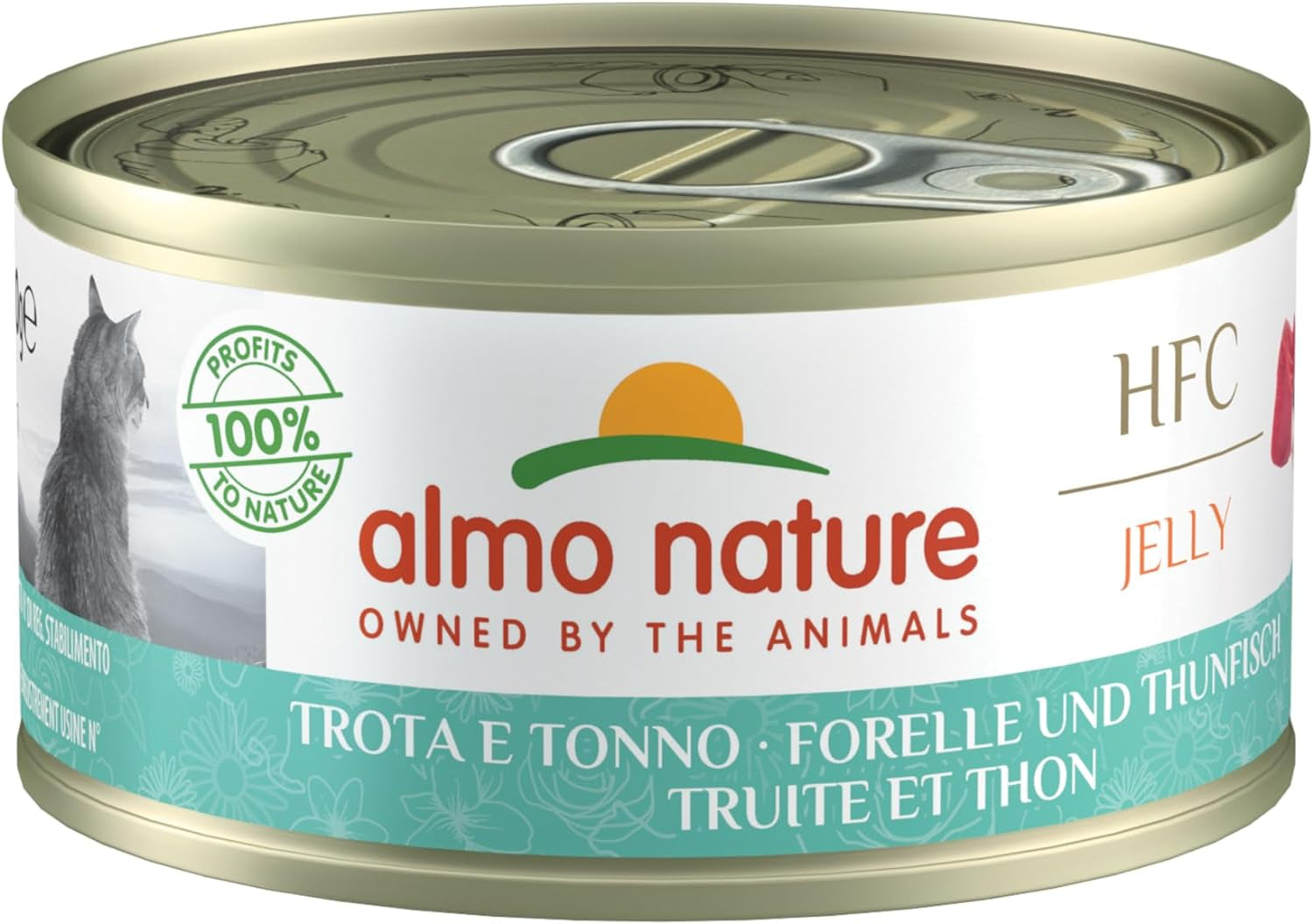 Almo Nature HFC Jelly – Nassfutter für erwachsene Katzen – Forelle und Thunfisch – menschliche Qualität, glutenfrei – 6 x 70 g