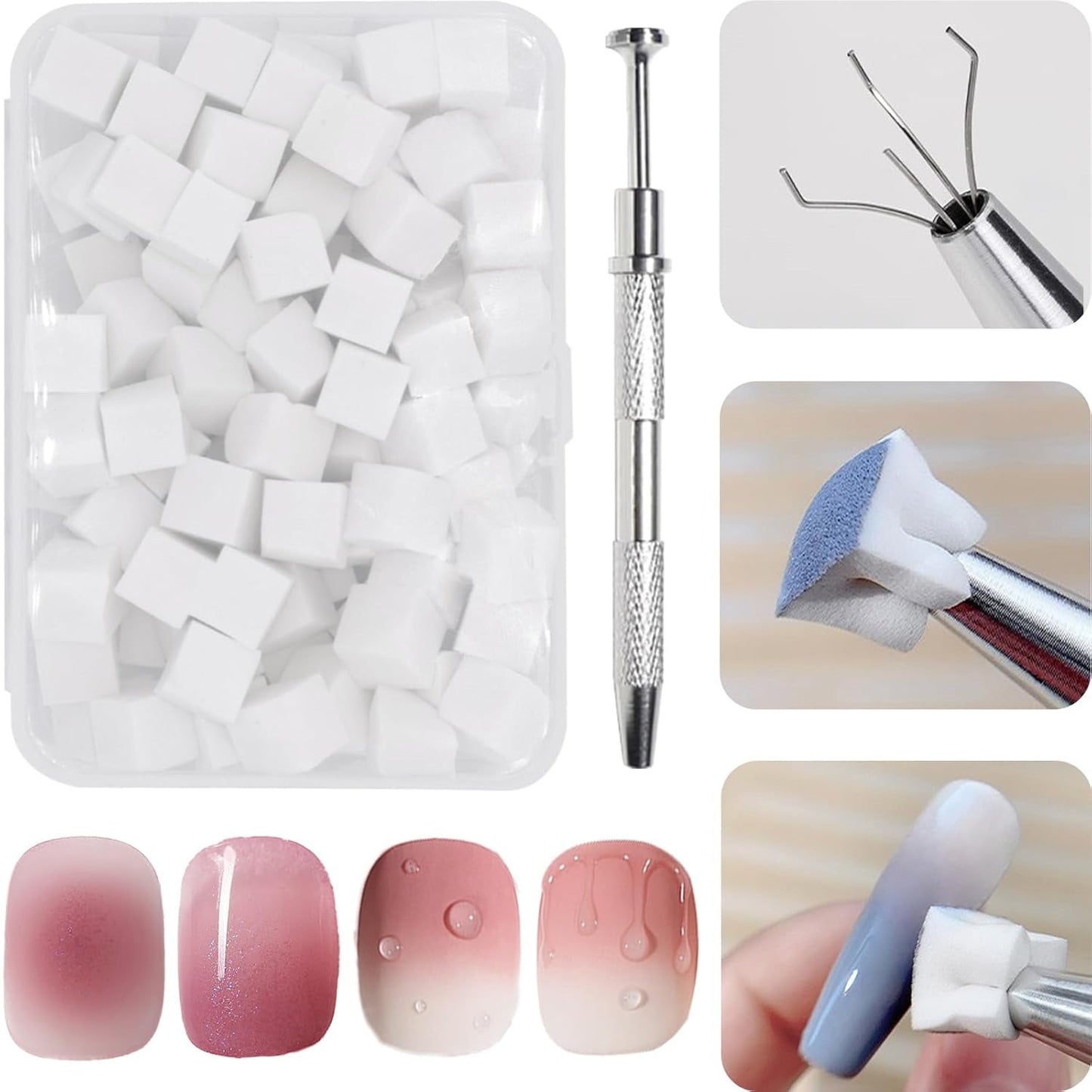 100 Stück Nail Art Schwamm Mit Metallgreifer, Sponge Brush Applicator, Sponge Nagel Pinsel, Nageldesign Zubehör Schwammpinsel, Verwendet, Um Eine Vielzahl Von Gradient Nail Art Patterns Zu Ersetzen