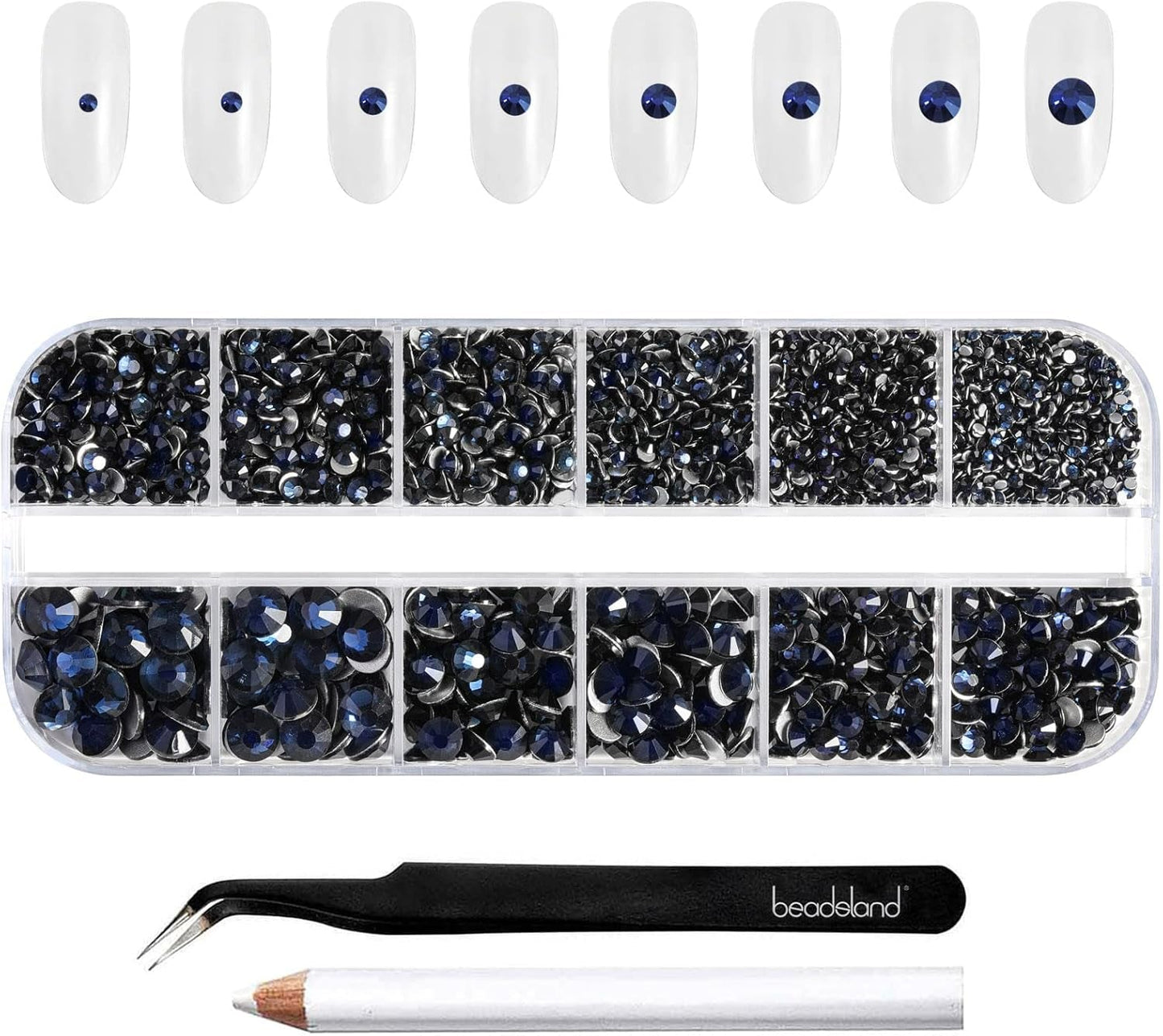 Beadsland 2500 Stück Glas Nailart Strasssteine ​​​​Kristall Flatback Edelsteine ​​​​Runde, ​​Für Handwerk Gemischt 8 Größen SS4 ~ SS30 Mit Picking Pinzette Und Stift (Kristall Weiß)