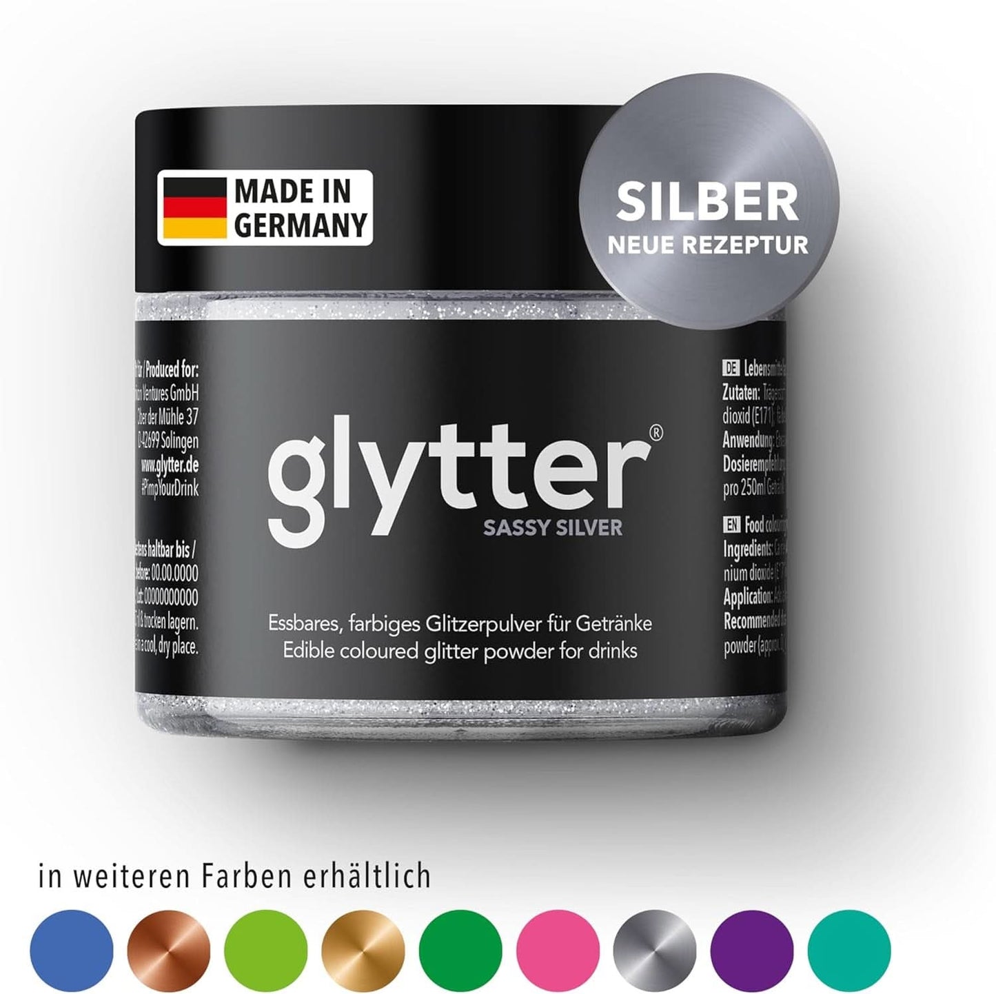 Glitzerpulver für Getränke (Silber) – Essbarer Glitzer für Getränke, 10 Gramm Glitter Naty Shop