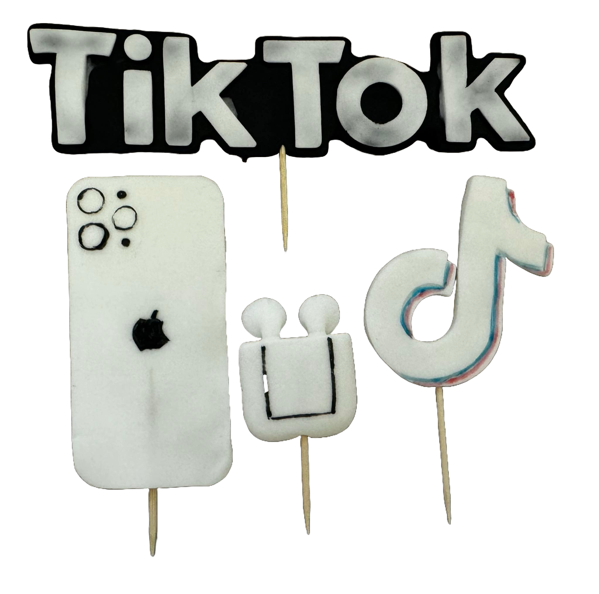 Set mit 4 essbaren Dekorationen aus Zuckerpaste, TikTok Sugar Paste Decorations Naty Shop
