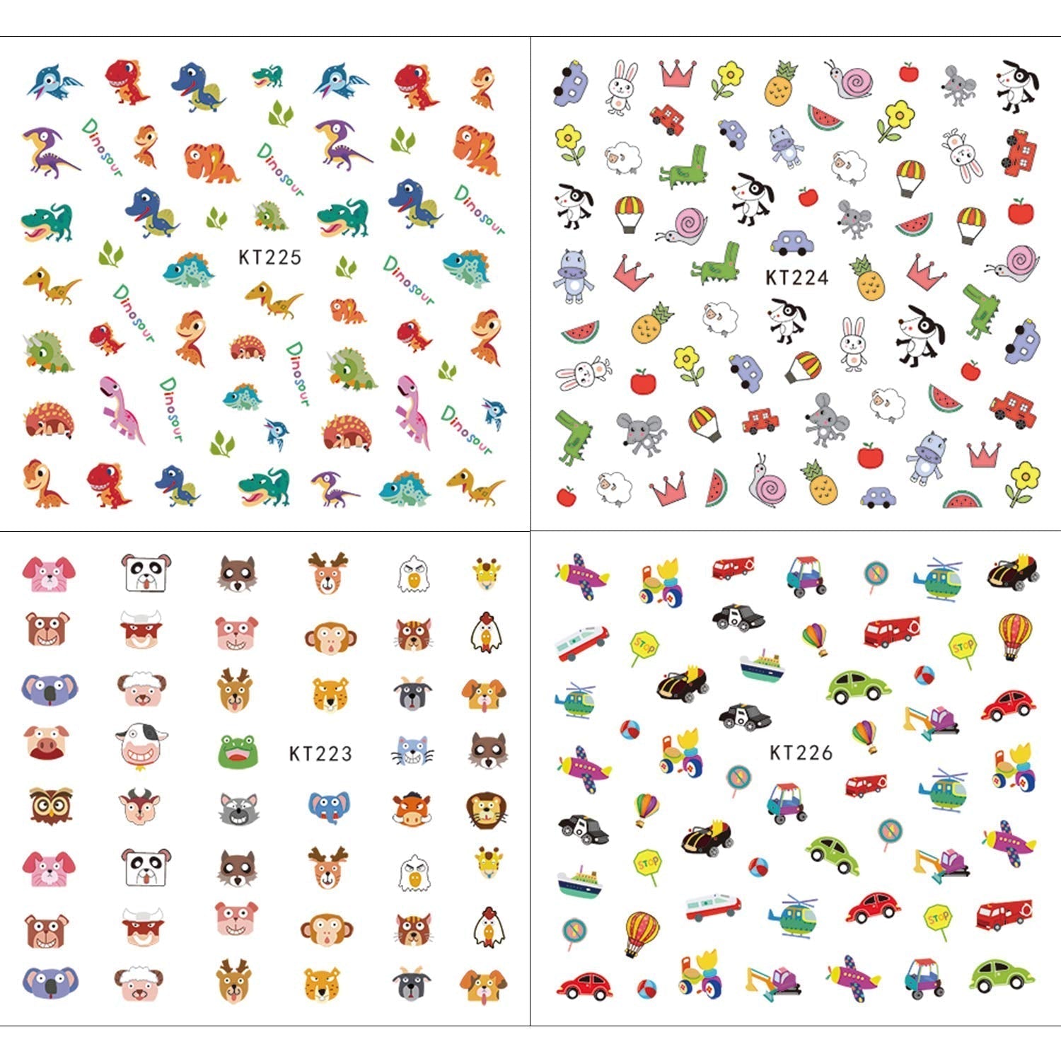 Nagelaufkleber für Kinder und Mädchen, über 600 Designs, Tiere, Früchte, Dinosaurier, Autos, Blumen, selbstklebende 3D-Nagelaufkleber für Kindergeburtstag, Party, Tee, Nagelstudio und Spa-Geschenk