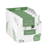 Grüne Feuchttücher von LILLYDOO, 600 Stück (10 x 60), 100 % plastikfrei, reißfestes Tuch – parfümfrei, sanft und natürlich, sanfte Reinigung für empfindliche Haut, dermatologisch getestet