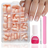 Set mit künstlichen Nägeln – 240 Stück, kurze, quadratische Nägel, weiches Gel, Modell Nude, weißer Farbverlauf, künstlicher natürlicher Kleber auf künstlichen Nägeln für Frauen, DIY (nackter Farbverlauf, 240 x)