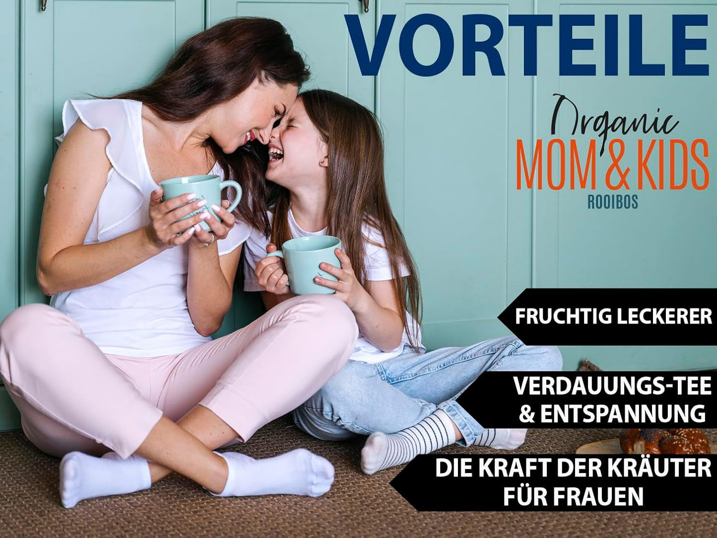 VITSTORM® BIO TEE Mom & Kids – Tee für Frauen und Stillende – Rooibos, Apfel, Fenchel, Zitronenmelisse, Alchemilla, Erdbeere – Entspannender Tee – Fruchtig und lecker – Koffeinfrei – Kräutertee 100 g
