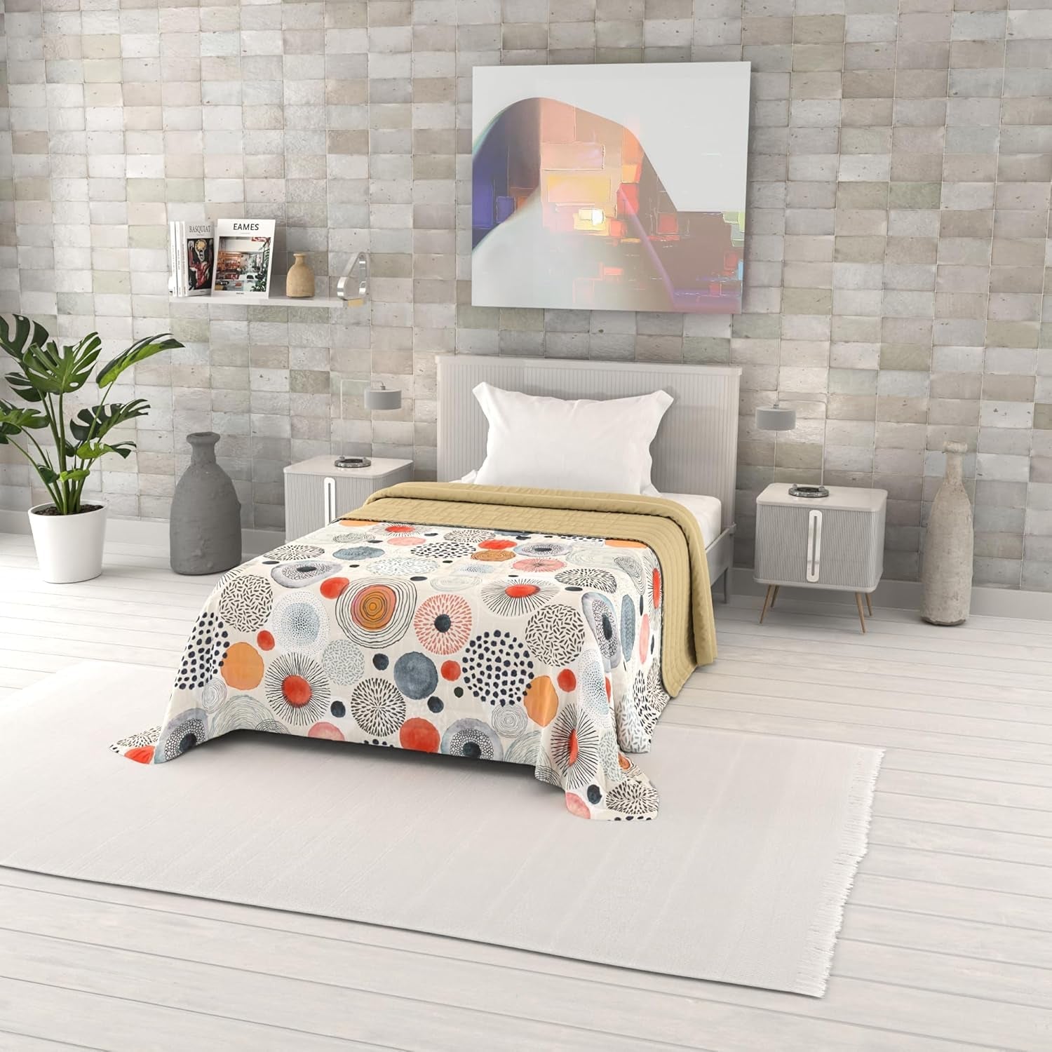 Fantasiebedruckte Sommerdecke, Polyesterfüllung, Blütenblätter, 260 x 270 cm. Steppdecken und Steppdecken Naty Shop Acquerello 170 x 270 cm
