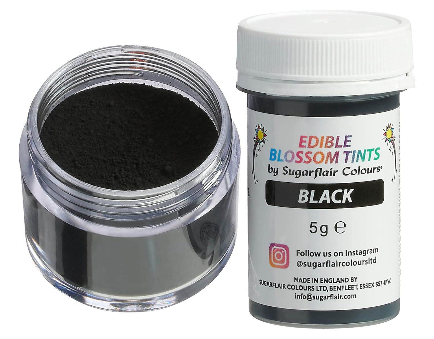Sugarflair Blossom Tint Dust Black Lebensmittelfarbpulver – Lebensmittelfarbpulver für Kuchendekorationen, Fondant, Glasur, Schokolade, Buttercreme, Macarons und mehr – 5 g