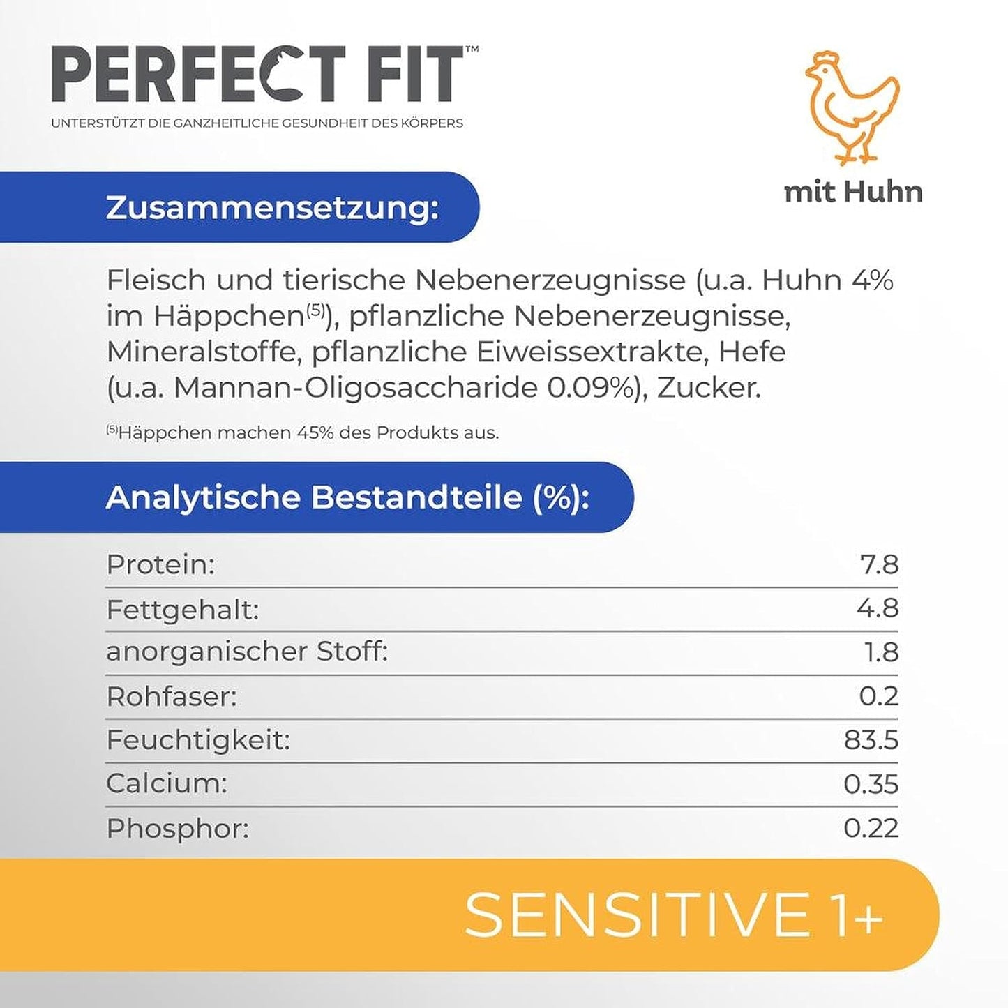 Nassfutter für Katzen Perfect Fit Sensitive 1+ mit Huhn in Soße, 12 Beutel, 12 x 85g – Premium-Nassfutter für empfindliche Katzen ab 1 Jahr, ohne Weizen und Soja, zur Unterstützung der Verdauung