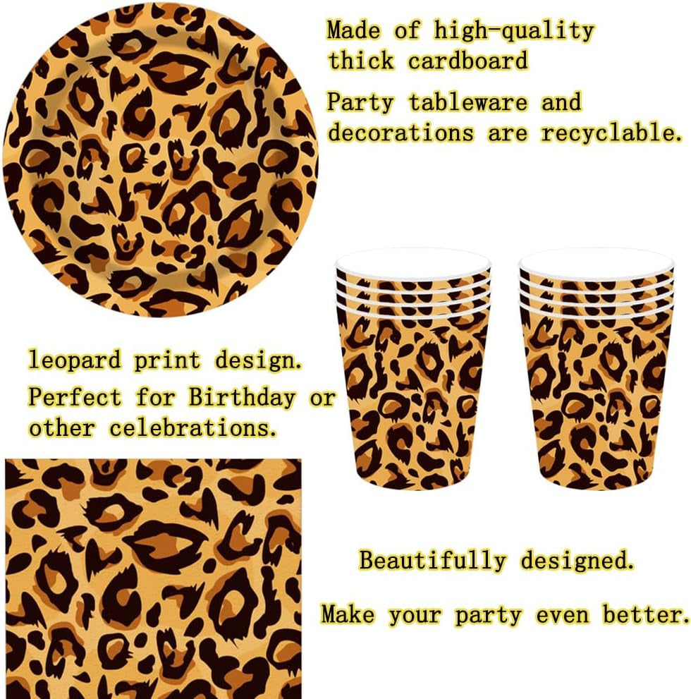 Leopardenmuster Partygeschirr Kindergeburtstag Deko Geburtstag Partygeschirr Dschungel Pappteller Becher Servietten Babyparty Tischdeko Set