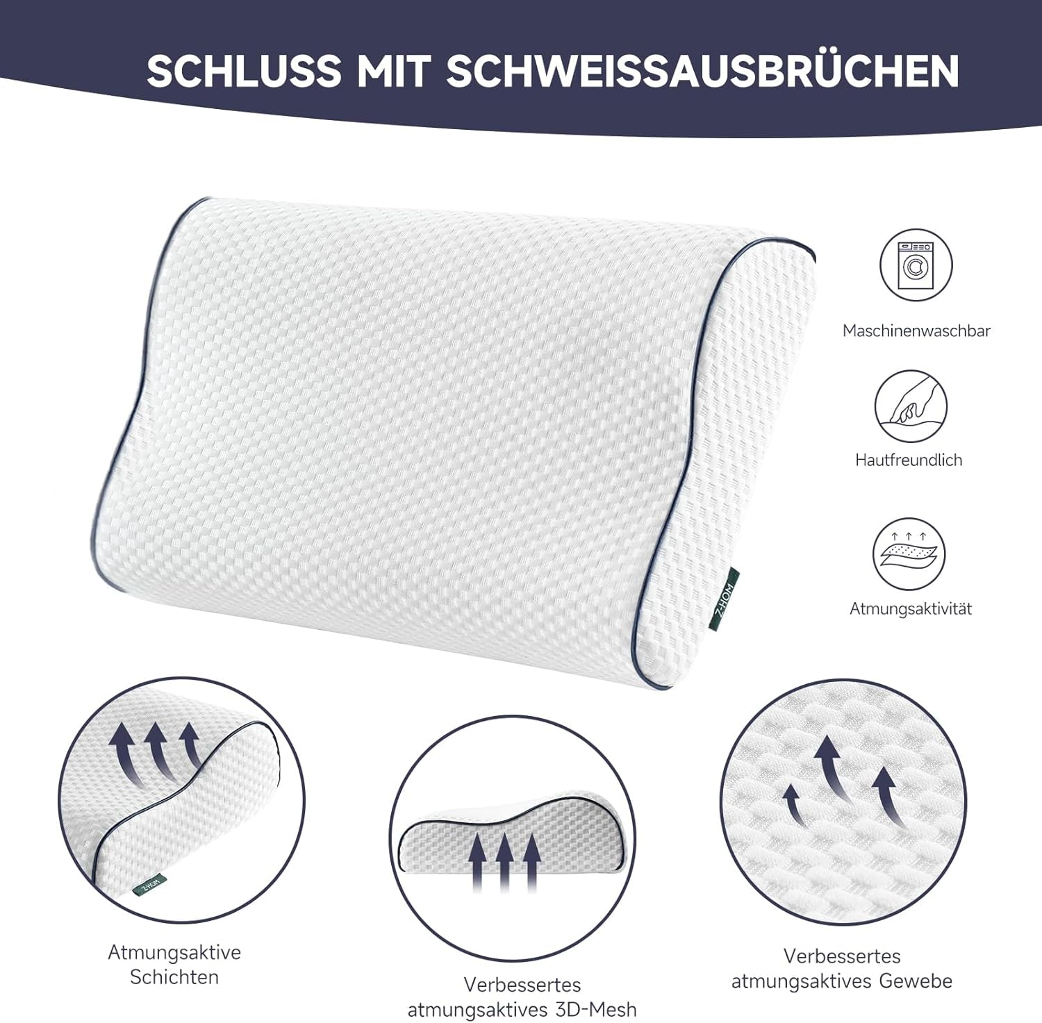 Z-Hom Nackenstützkissen, Memory-Schaum-Kissen, Seitenschläferkissen, ergonomisches Kissen, Anti-Schnarch-Kissen, orthopädisches Schlafkissen, abnehmbarer Bezug (49 x 30 x 7/10 cm). Orthopädische Halskissen von Naty Shop