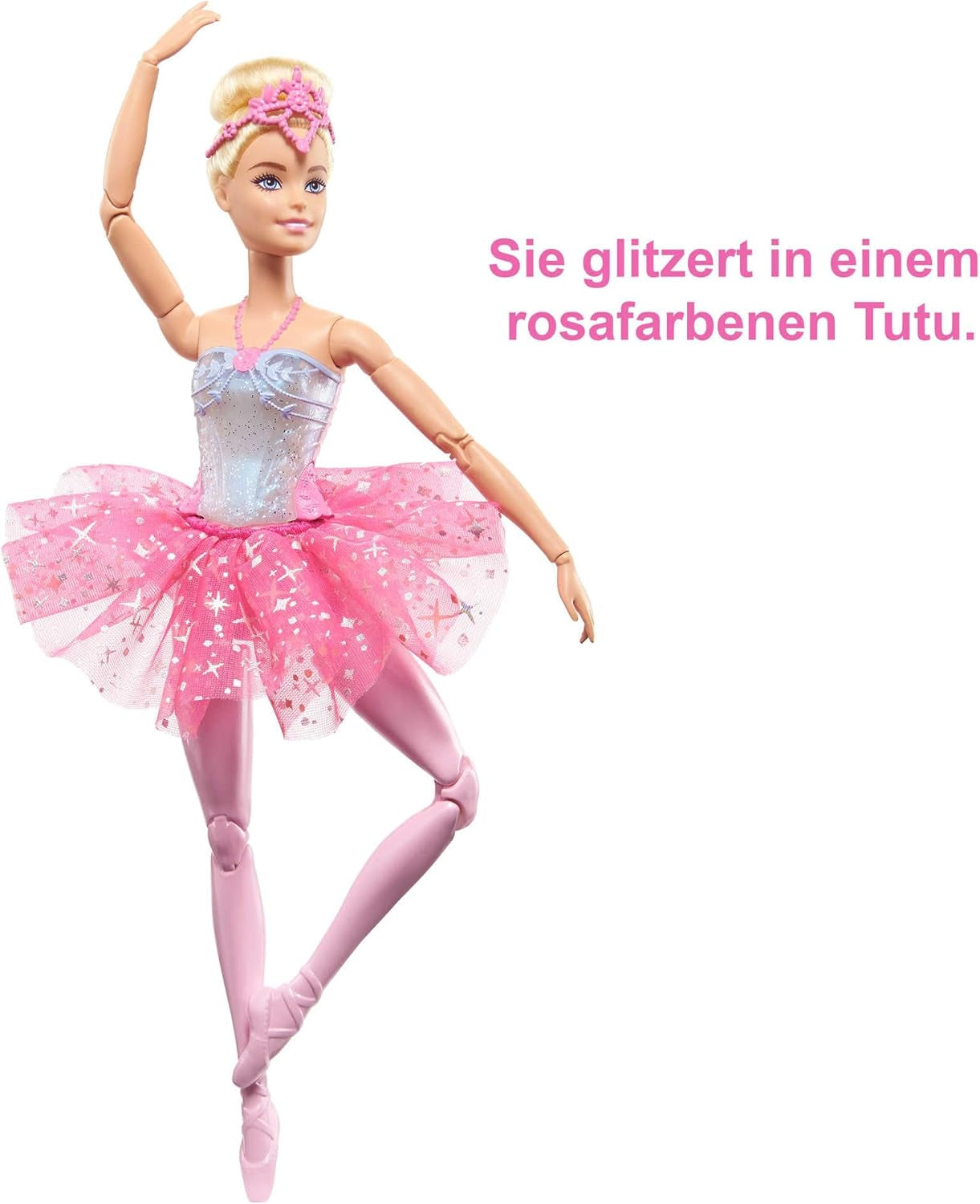 Barbie Dreamtopia Magische Ballerina-Puppe mit Lichtern, rosa Tutu und blonden Haaren, 5 Licht- und Soundeffekte, positionierbare Barbie, ab 3 Jahren, HLC25