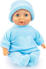 Bayer Design 92802AU My First Baby 28 cm, Babypuppe, Weichkörperpuppe mit Schlafaugen, sehr praktisch, süßes Outfit, blau mit Herz