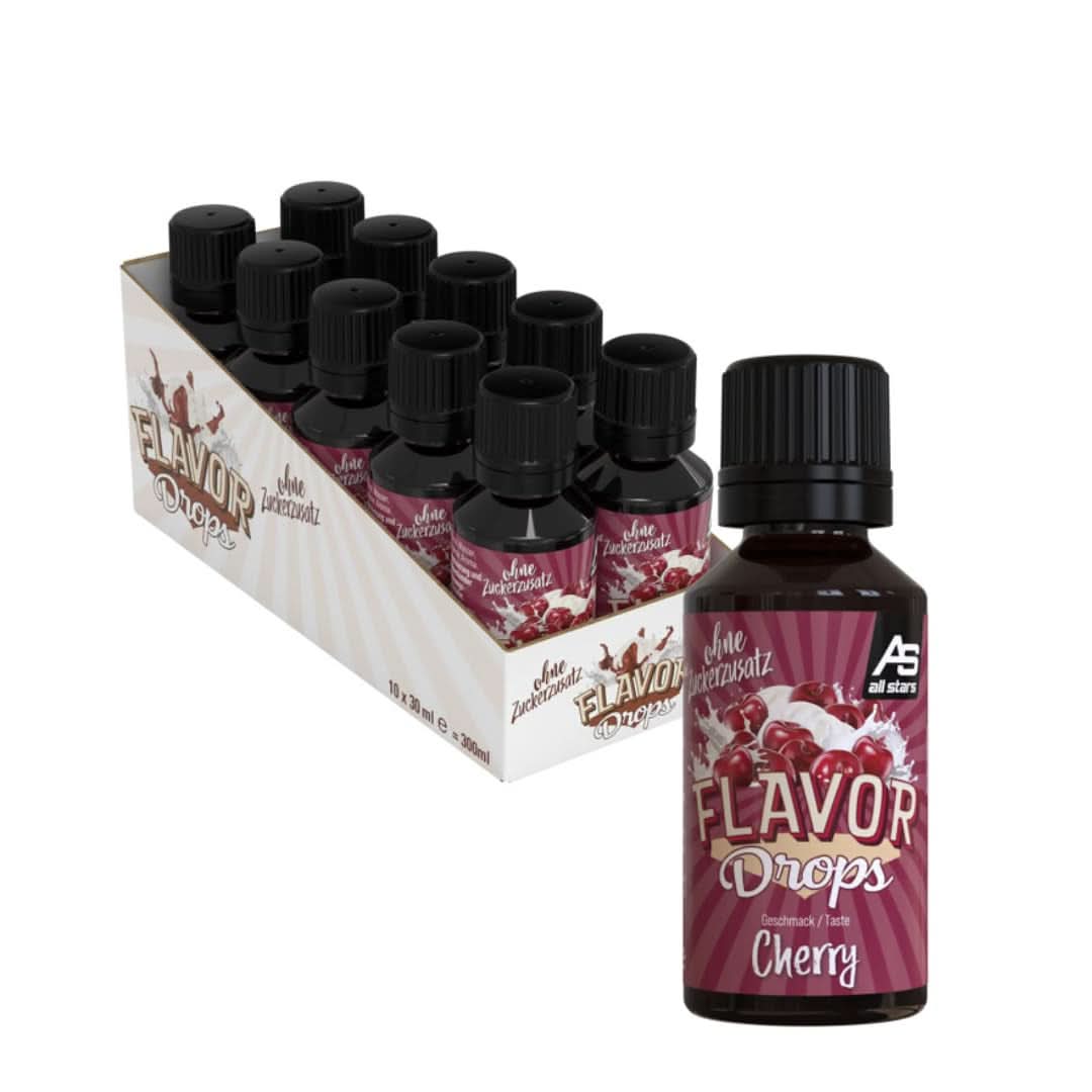 ALL STARS Flavour Drops, Aromatisierte Drops ohne Zuckerzusatz und ohne Kalorien – Süße und Aroma für Lebensmittel, 30 ml Süßstoffe Naty Shop Kirschen 10 x 30 ml