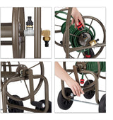 Relaxdays XL Schlauchwagen, mobile Schlauchtrommel, Metall, für 60 m Schlauch, 4 Räder, mit Kurbel, 90°-Rolle, braun