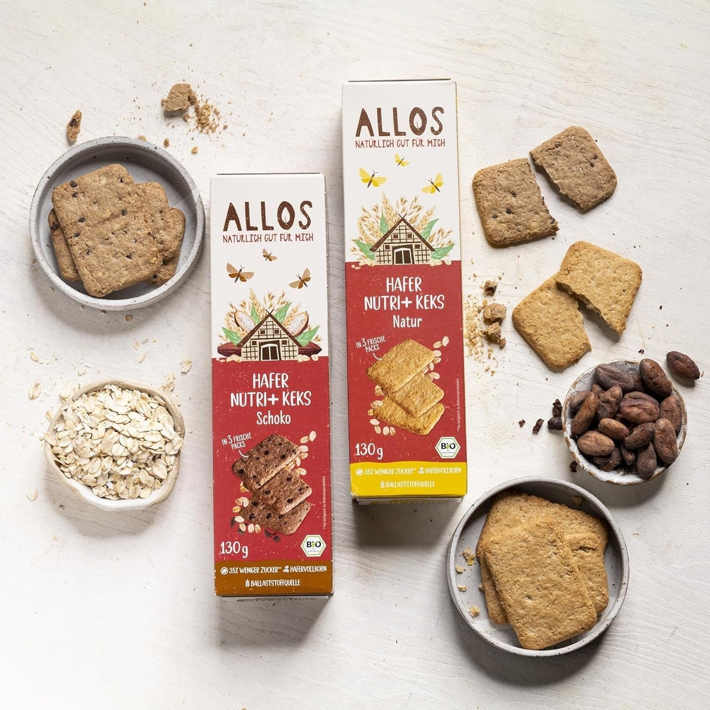 Allos Nutri Bio-Hafercracker | Knusprige Vollkorn-Hafercracker | Mit Honig 6 x 130 g süßen