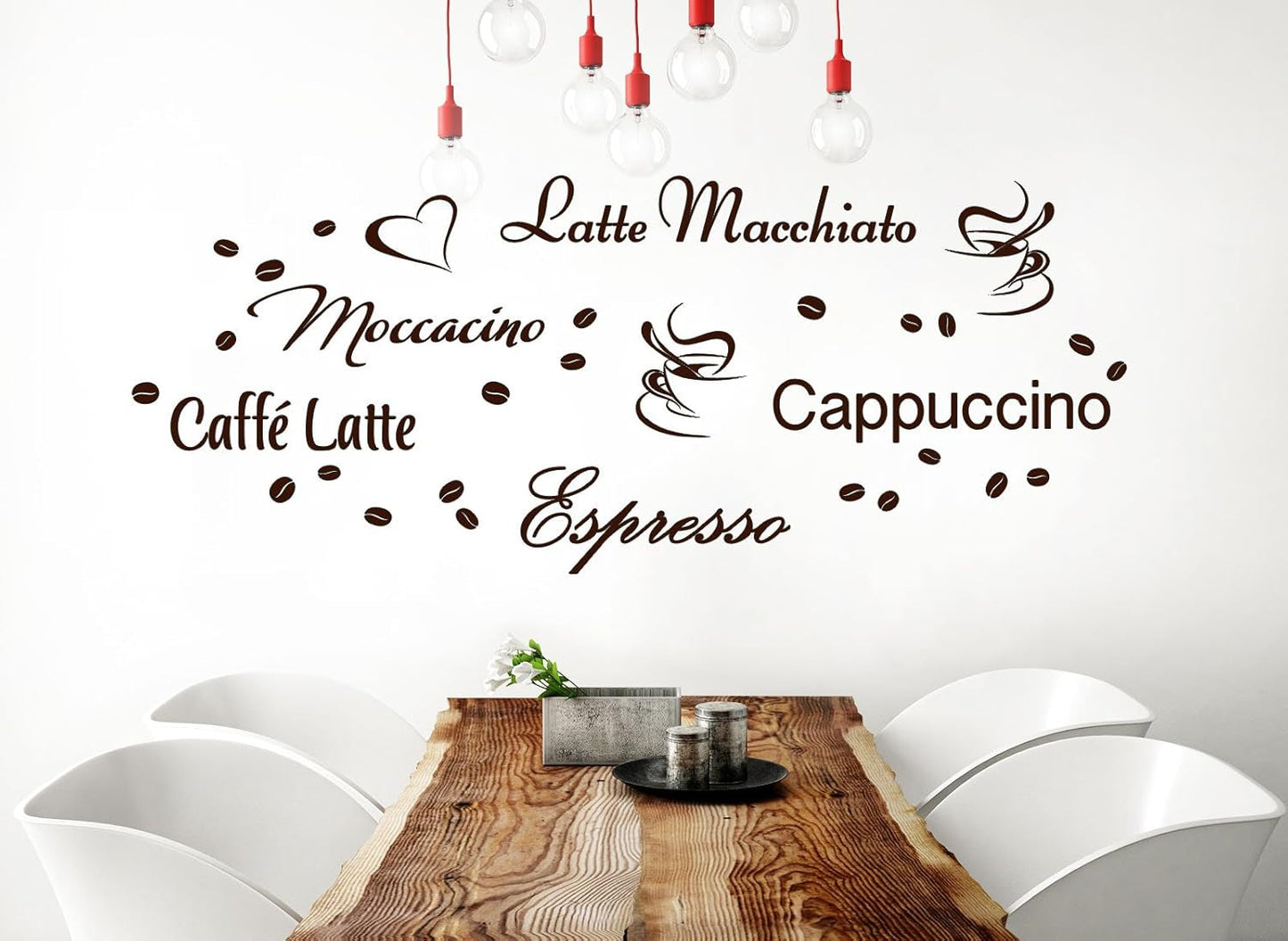 Wandtattoo Kaffee-Sorten I braun I Herz Kaffeetasse Kaffeebohnen Küche Esszimmer Sticker Aufkleber Wandaufkleber Wandsticker G006