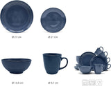 ECHTWERK „Alicia“ 16-teiliges Vintage-Kombinationsgeschirr-Set, modernes Design für 4 Personen, elegantes dunkelblaues Steinzeug-Geschirrset mit 4 Tellern, 4 Beilagentellern, 4 Schüsseln und 4 Teetassen