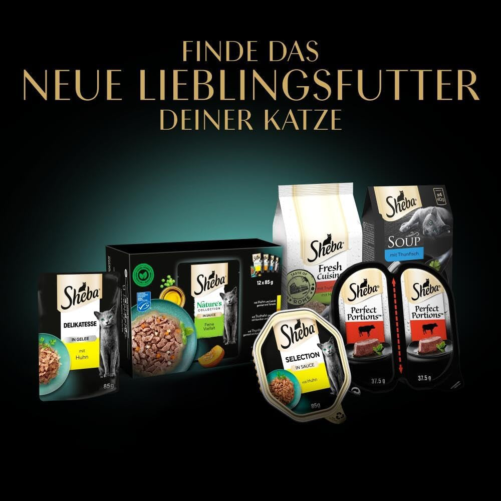Sheba Sauce Collection Nassfutter für Katzen, Portionsbeutel, salziges Multipack, 4x12x85g