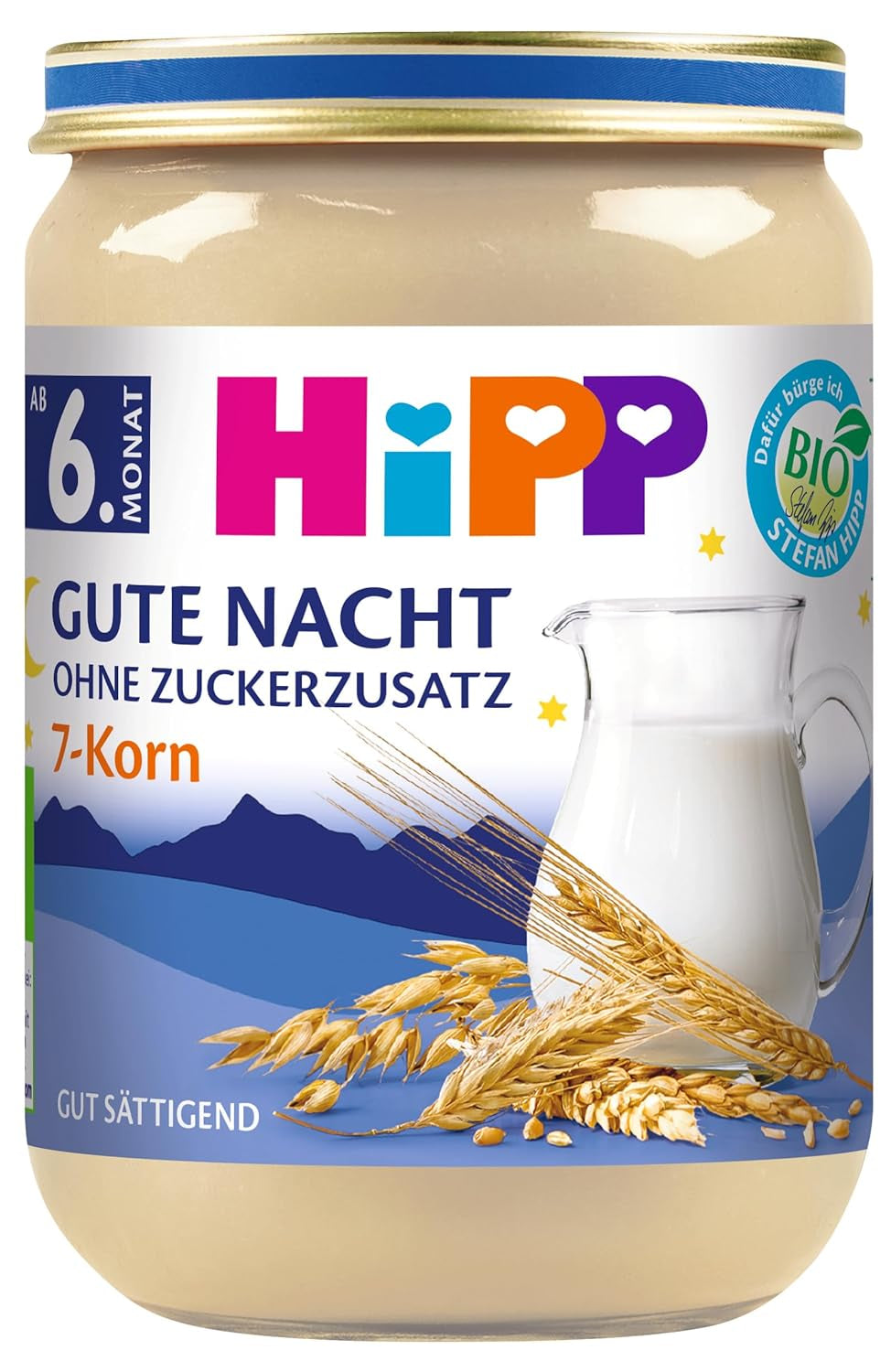 HiPP Bio Gute Nacht mit 7 Cerealien (6 x 190g), Babynahrung ab 6 Monaten, ohne Zuckerzusatz, sehr sättigend, beste Bio-Qualität