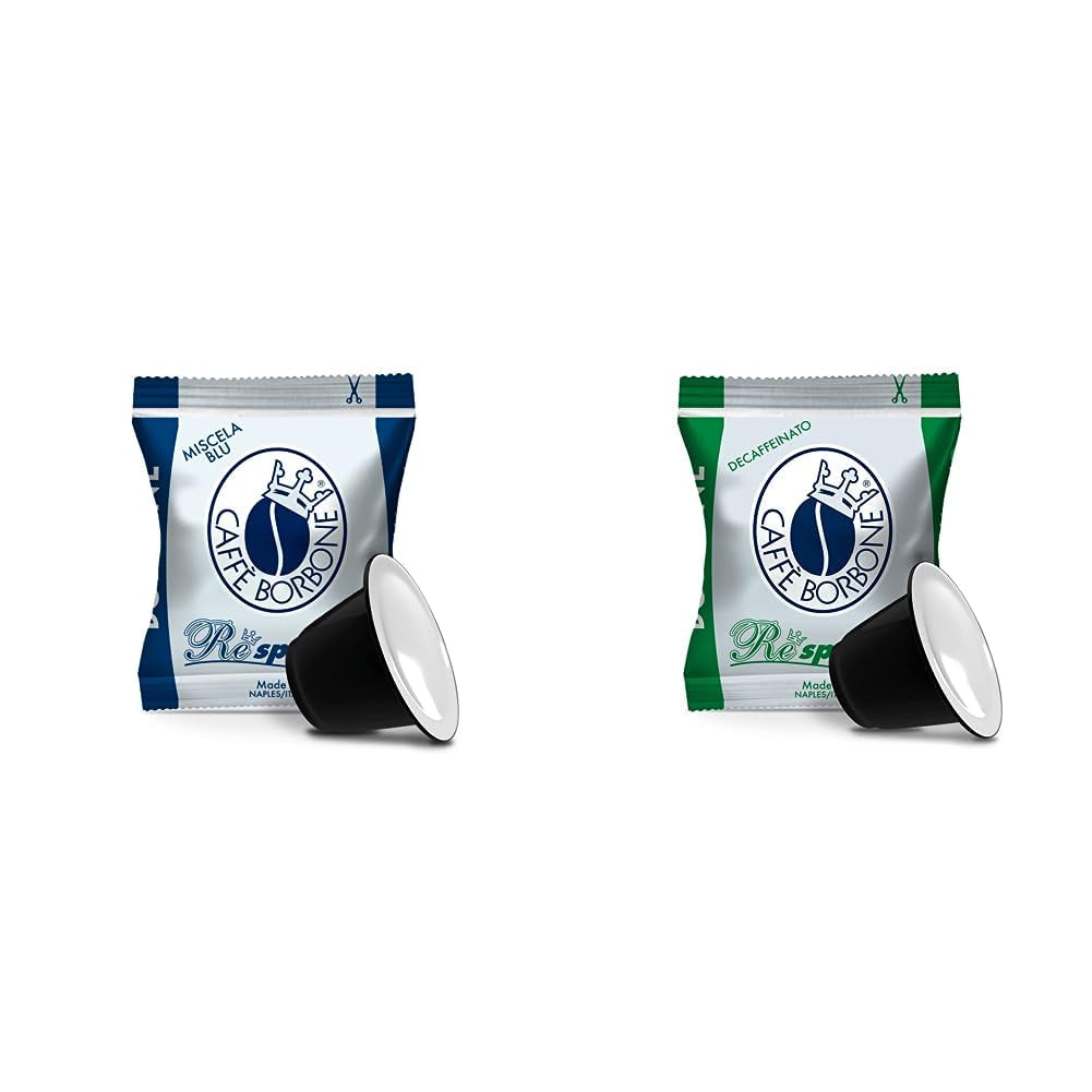 Caffè Borbone Kaffee Kapseln Respresso, Blaue Mischung, 100 stück & Kaffee Kapseln Respresso, Entkofeinierte Dek Mischung - 100 stück - Kompatibel mit Häuslichen Kaffeemaschinen Nespresso®*