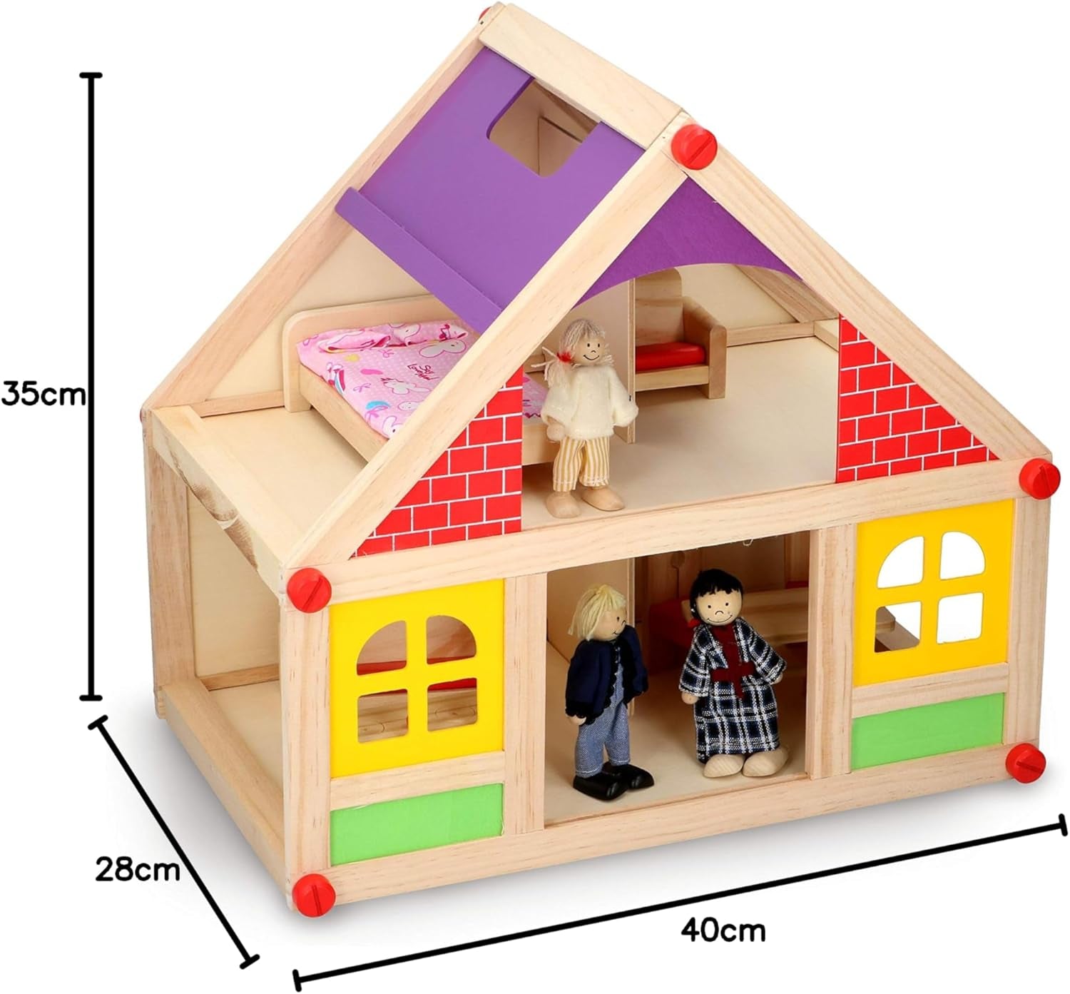 Marionetten-Holzspielzeug – Puppenhaus aus Holz mit Möbeln und Puppen – 11 Stück Puppenhäuser Naty Shop