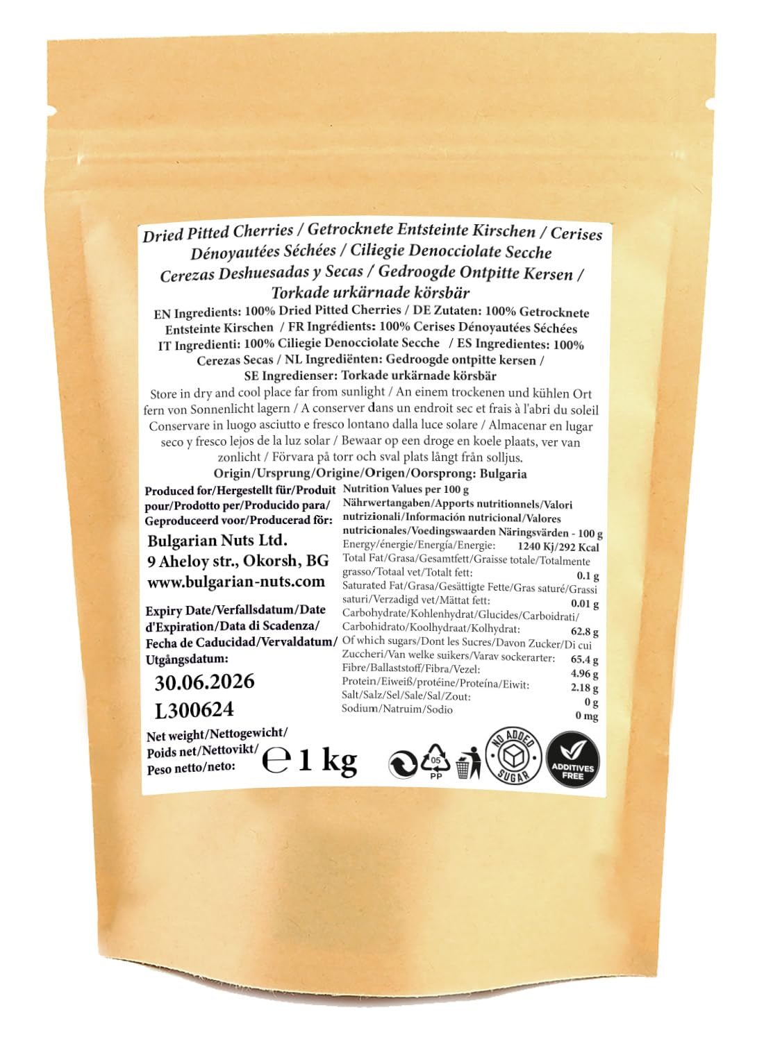 1 kg sonnengetrocknete, entkernte, natursüße Kirschen – ohne Zuckerzusatz, ohne Zusatzstoffe, ohne Konservierungsstoffe. Echte Kirschen – echter Geschmack. Naty Shop dehydrierte Produkte