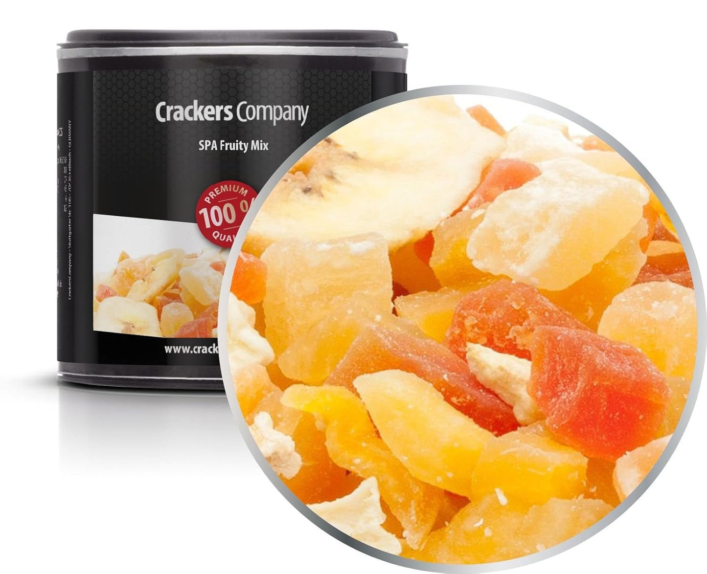 1 x 3 kg exotische Fruchtmischung, kandierte Fruchtstücke, Papaya, Mango, Wassermelone, Ananas, Kokosnuss, Apfel, Banane, fettarm, salzarm, vegetarisch, glutenfrei, laktosefrei, dehydrierte Produkte, My Store, 4 x 80 g in kleiner Membranbox (320 g)