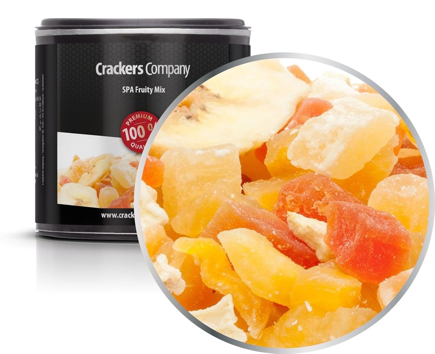 1 x 3 kg exotische Fruchtmischung, kandierte Fruchtstücke, Papaya, Mango, Wassermelone, Ananas, Kokosnuss, Apfel, Banane, fettarm, salzarm, vegetarisch, glutenfrei, laktosefrei, dehydrierte Produkte, My Store, 4 x 80 g in kleiner Membranbox (320 g)