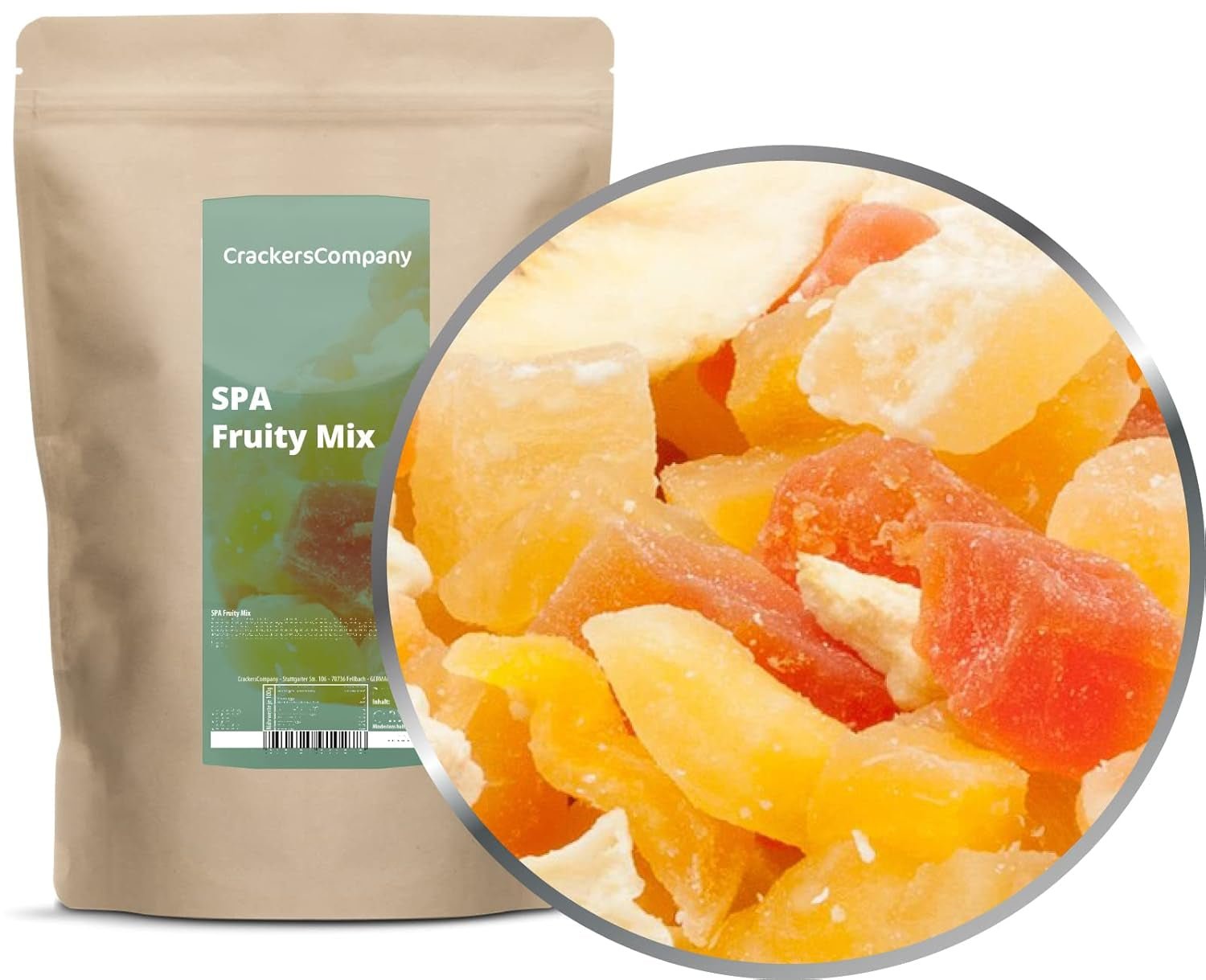 1 x 3 kg exotische Fruchtmischung, kandierte Fruchtstücke, Papaya, Mango, Wassermelone, Ananas, Kokosnuss, Apfel, Banane, fettarm, salzarm, vegetarisch, glutenfrei, laktosefrei, dehydrierte Produkte, My Shop, 450 g (2er-Pack)