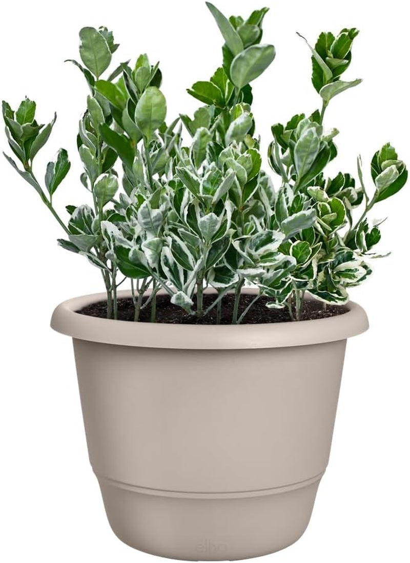 elho Amiga Round 30 – Blumentopf für drinnen und draußen – 100 % recycelter Kunststoff – Ø 29,5 x H 20,2 cm – Beige/Pilzbeige