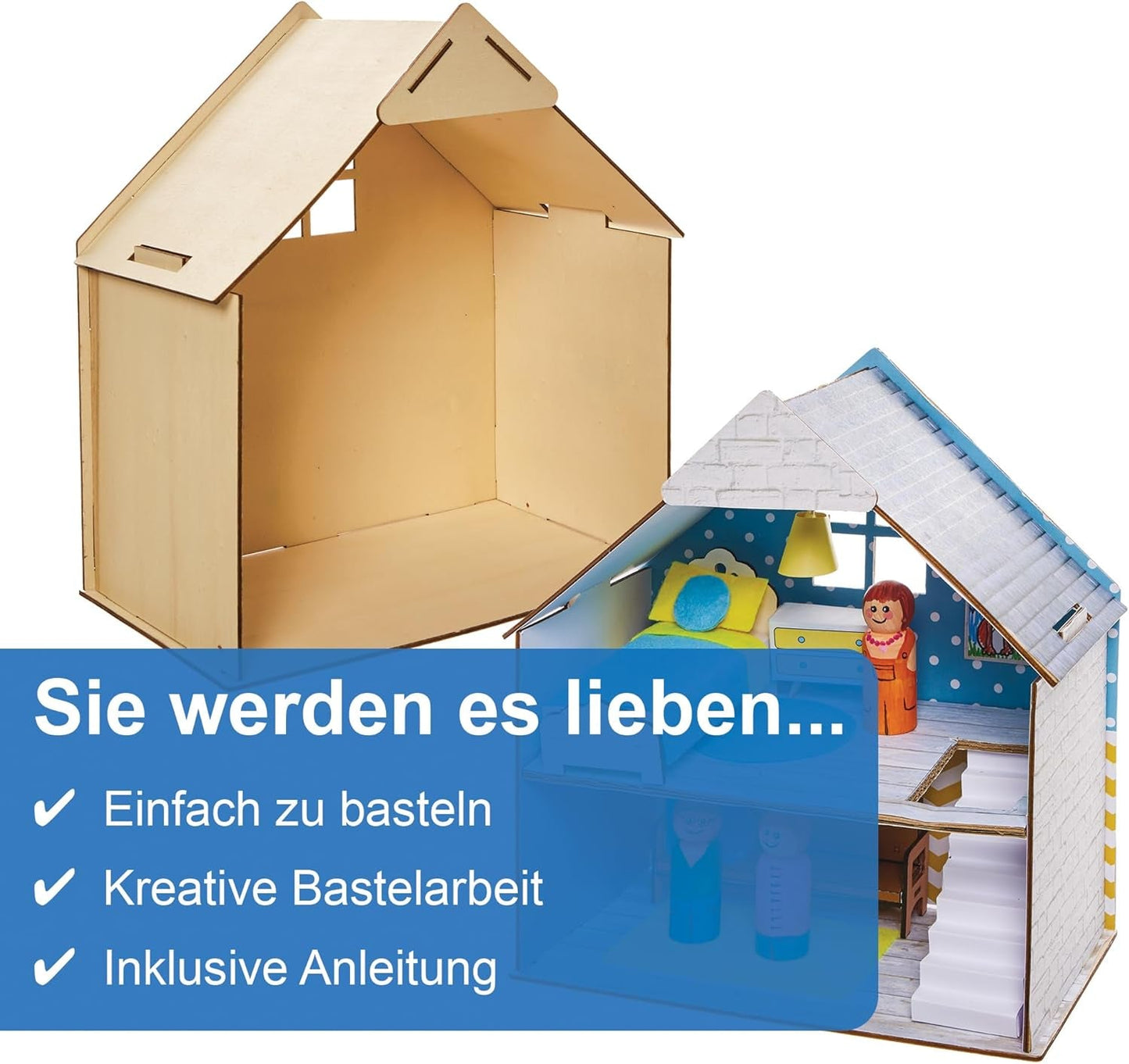 Baker Ross FN199 Bauen Sie Ihr eigenes Puppenhaus aus Holz – 1-teiliger Puppenhaus-Bausatz für Kinder, Bastelset