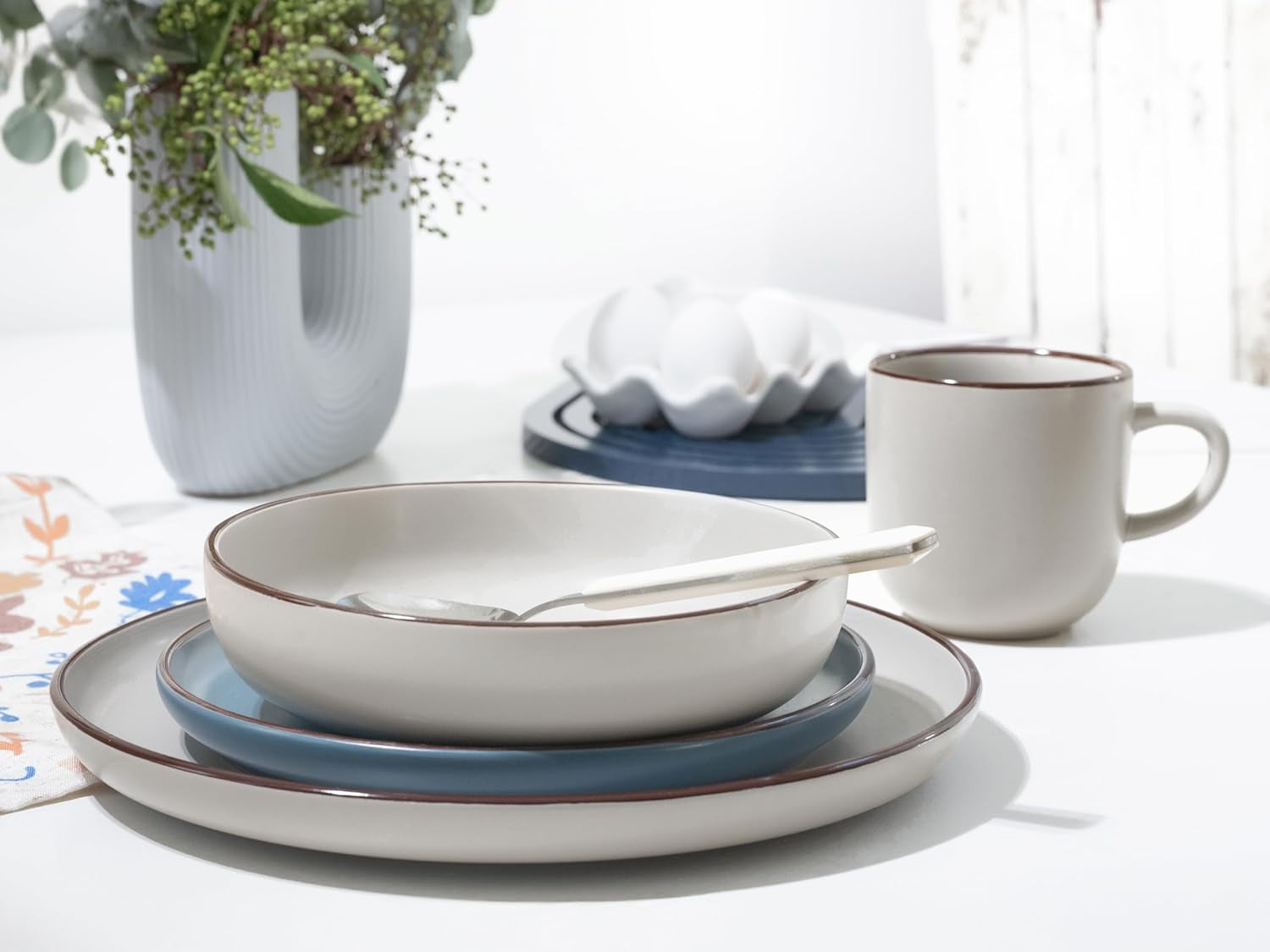 CreaTable, 21016, Serie Modern Scandic Blue-Grey, 16-teiliges Tafelservice, Kombiservice aus Porzellan, spülmaschinen- und mikrowellengeeignet, hochwertige Verarbeitung