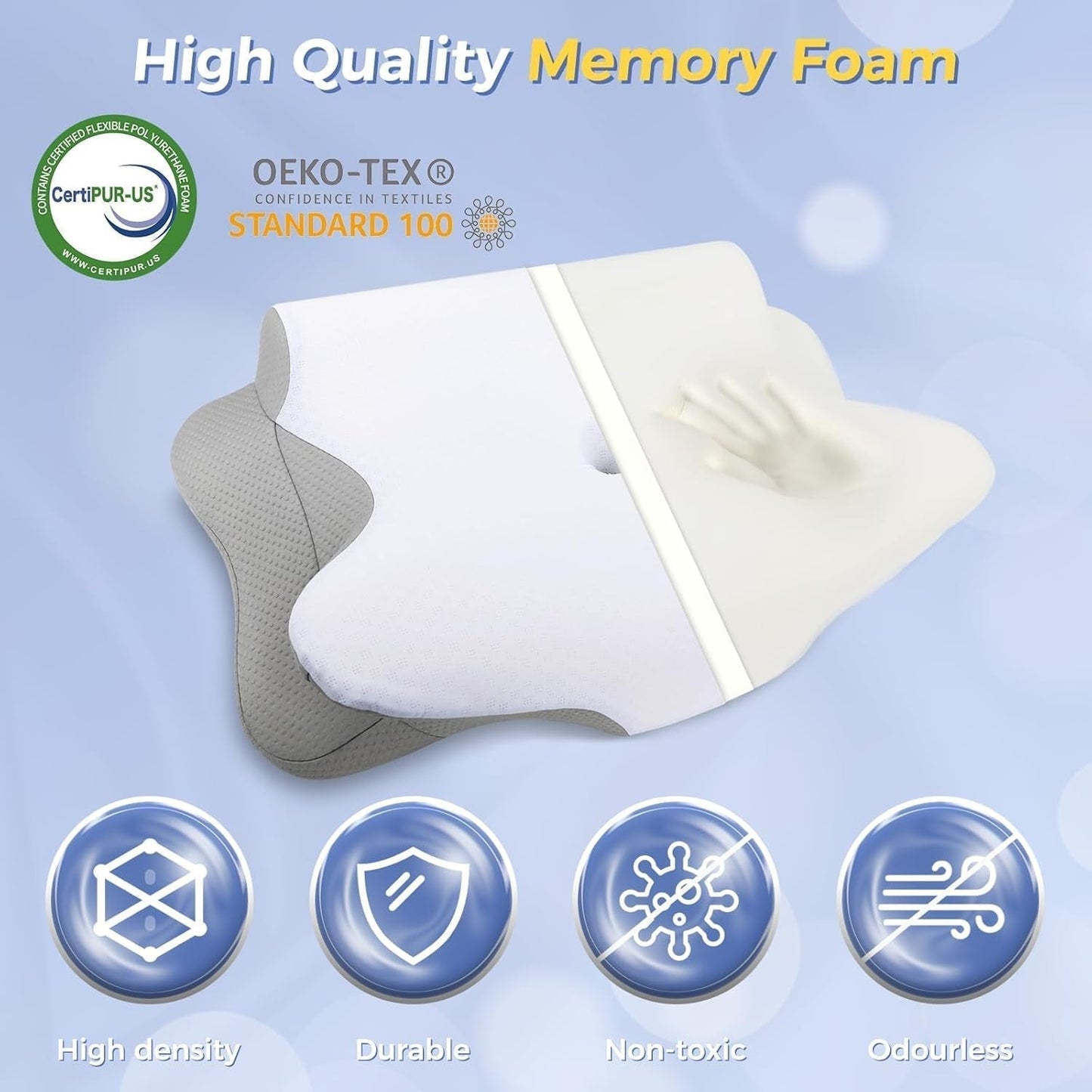 SAHEYER Nackenkissen 2 in 1, ergonomisches Nackenstützkissen und Nackenrollenkissen, orthopädisches Kissen für Seitenschläfer, Memory-Schaum-Kissen für Seitenschläfer, Rücken und Bauch, orthopädische Nackenkissen, Naty Shop