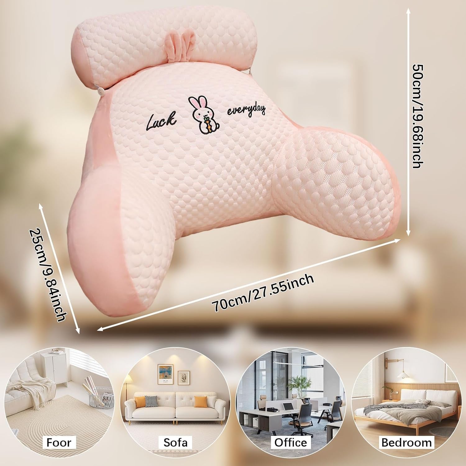 Lesekissen, Bettkissen, extra großes Rückenkissen für Erwachsene, 70 x 50 cm, zum Lesen mit abnehmbarer Nackenrolle und Stützarm, bequemes Lesekissen für Bett und Sofa (Rosa, extra groß)