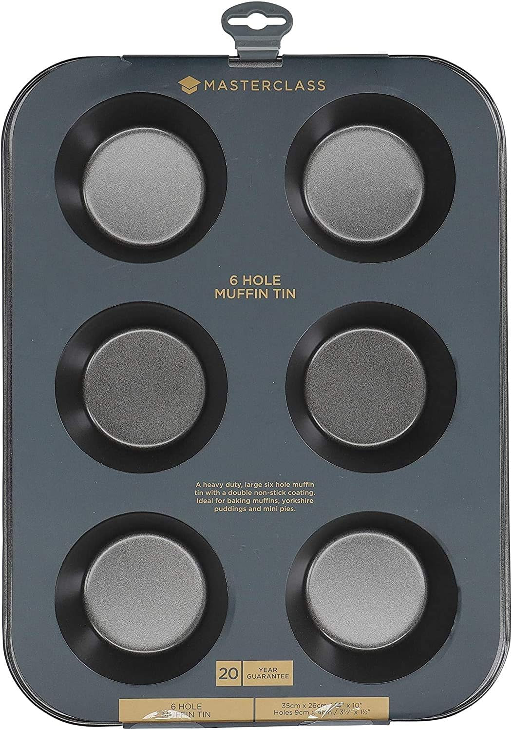 Masterclass Tiefes Muffinblech/Yorkshire Puddingform, 6-Loch-Form Mit PTFE-, PFOA- Und Bpa-Freier Antihaftbeschichtung, Robuster 1 Mm Kohlenstoffstahl, Grau, 35 X 26 Cm Formen und Tabletts zum Backen Naty Shop