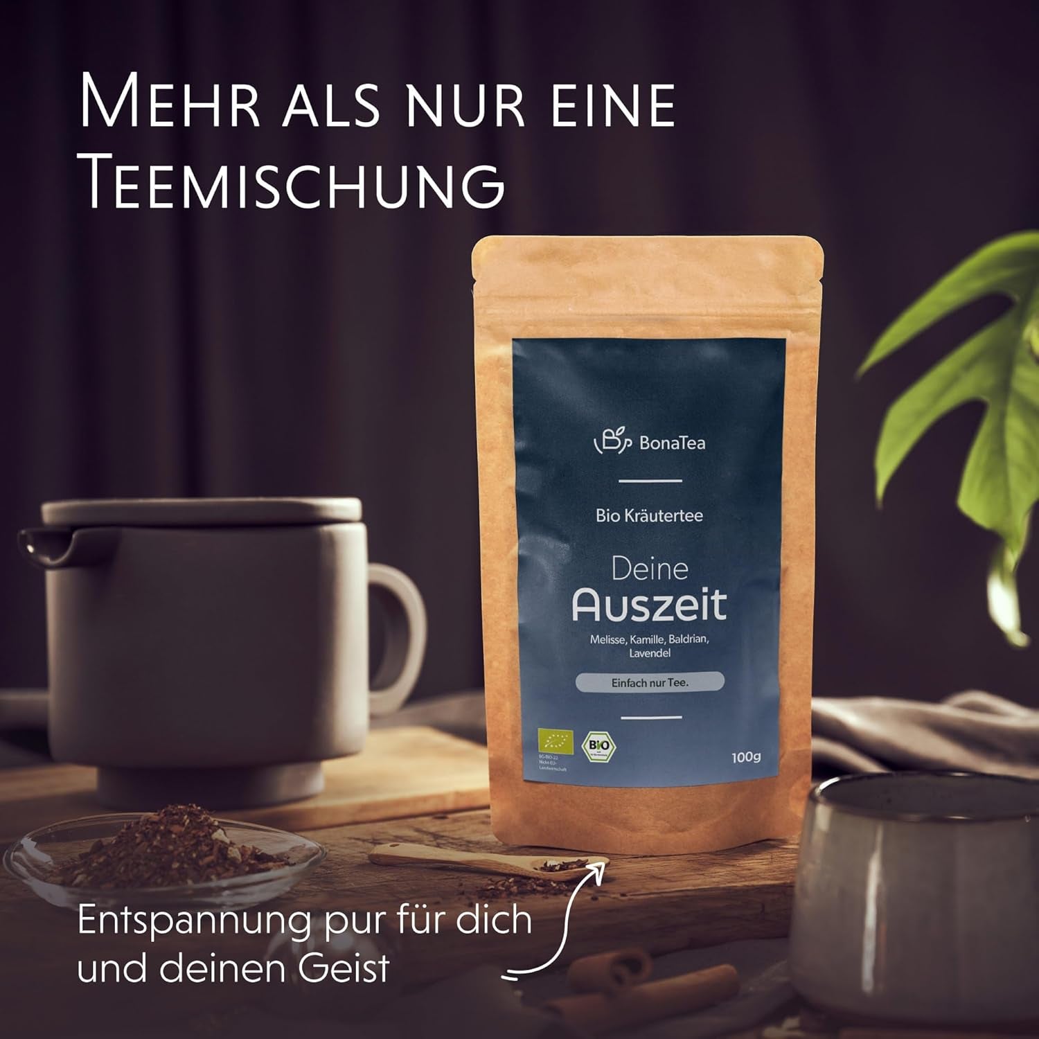 Abendtee BIO 100 g – Ihre Auszeit mit Baldrian, Lavendel, Zitronenmelisse, Kamille, Kräuterteemischung zur abendlichen Entspannung