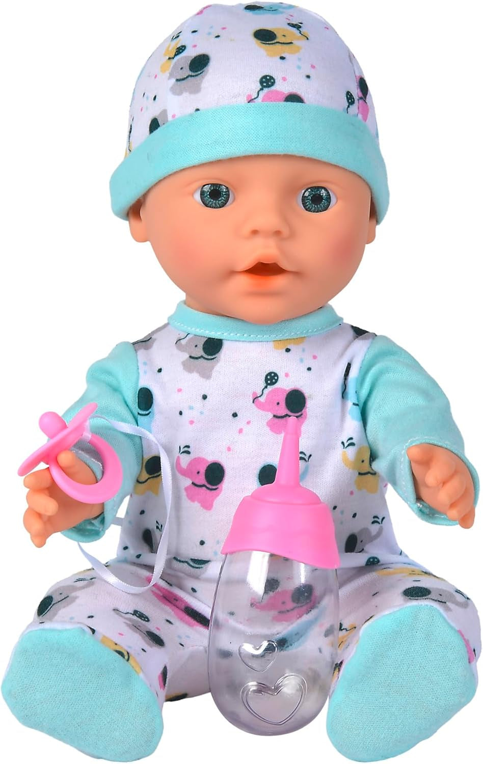 30 cm große Elefanten-Babypuppe aus Vinyl für Neugeborene mit Trink- und Tränkfunktion, Flasche und Schnuller, ab 2 Jahren