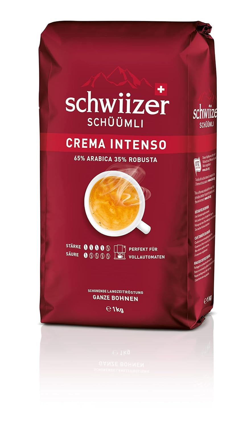 Schwiizer Schüümli Intenso, Kapsel, gemahlener Kaffee 1kg – Intensität 4/5 – UTZ-Zertifikat (4er-Pack)