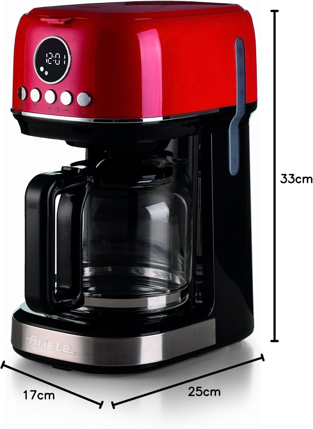 Ariete Moderna 1396 Filter-Espressomaschine für die Zubereitung von amerikanischem Kaffee, bis zu 15 Tassen, Glaskaraffe, Heizplatte, LCD-Display, herausnehmbare und waschbare Filter, weiß