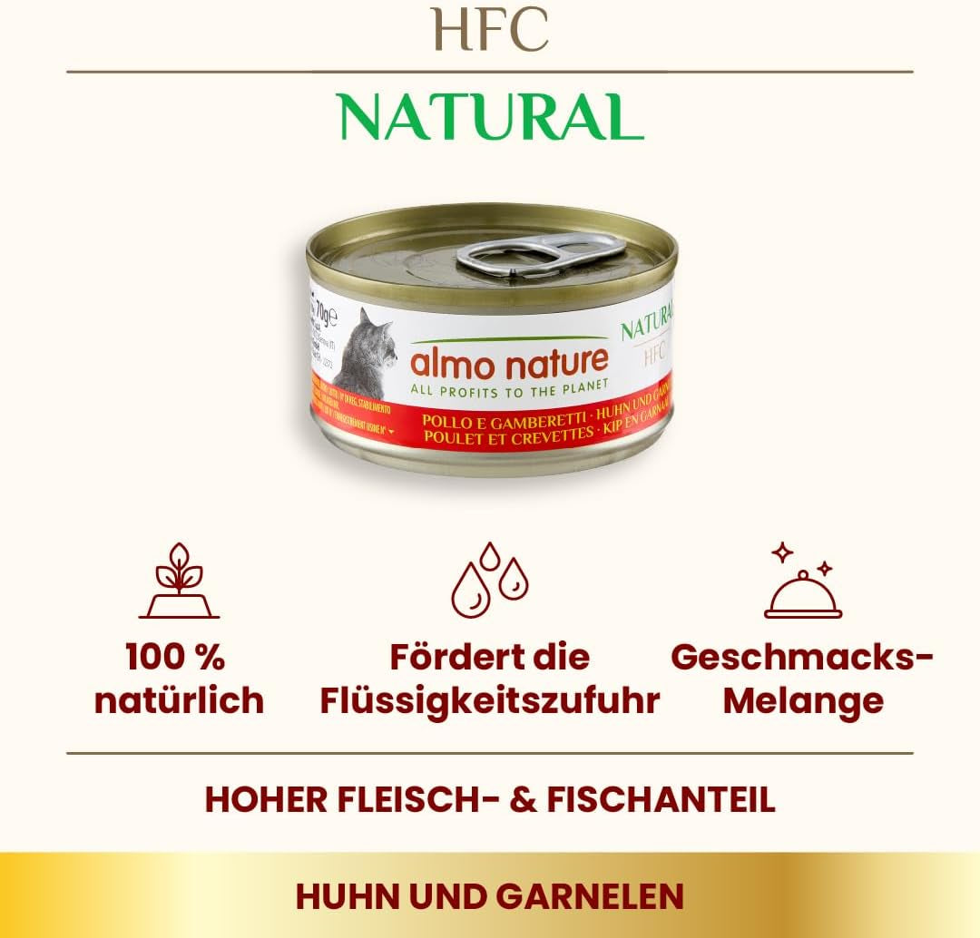 Almo Nature HFC Natürliches Nassfutter für Katzen – Verschiedene Rezepte mit Huhn – 6 x 70 g