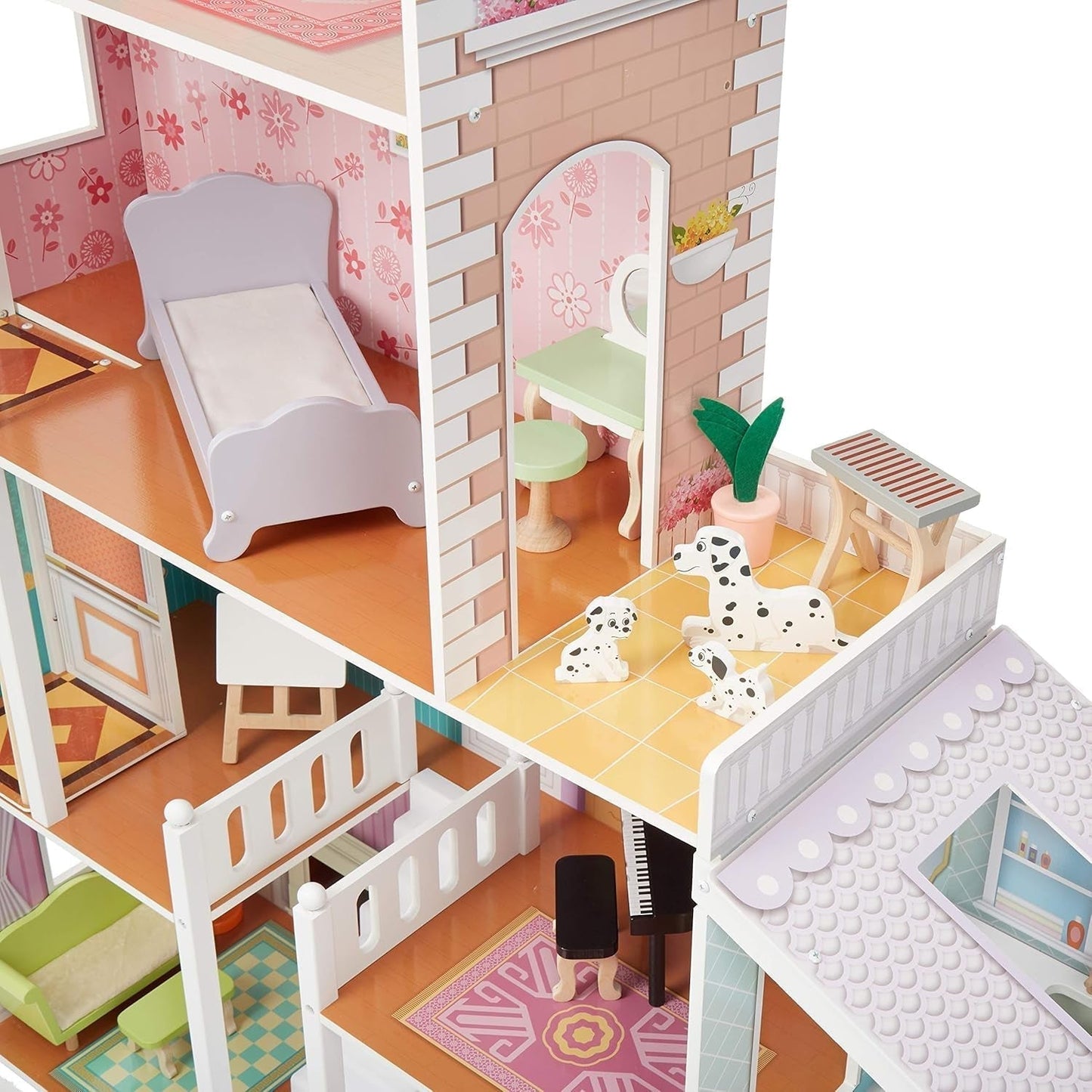 Amazon Basics 4-stöckiges Puppenhaus aus Holz und Möbelzubehör für 12-Zoll-Puppen Naty Shop Puppenhäuser