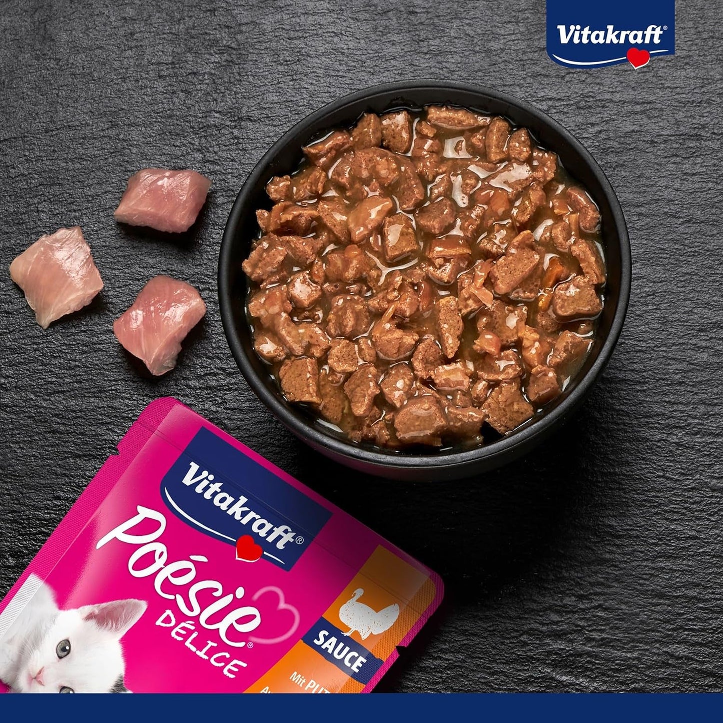 Vitakraft Poésie Délice, Junior, Nassfutter für Katzen, Nassfutter in Soße, mit Truthahn, Multipack, für junge Katzen, Ohne Zucker- oder Getreidezusatz (23 x 85g)