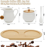Milch- und Zuckerset mit Deckel und Löffel, 5-teiliges Keramik-Milchkännchen und Zuckerbehälter mit Holztablett, Milch- und Zuckerbehälter für Küche, Kaffee, Mikrowelle und Geschirrspüler (weiß)