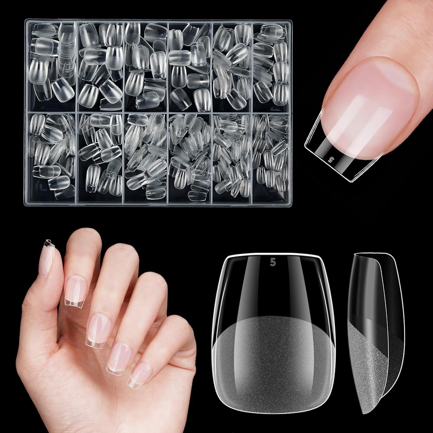 Kurze künstliche Nägel, 500 Stück, weiche Gel-Nagelspitzen mit vollständiger Abdeckung für Gelnägel, 12 Größen, vorpolierte Nagelspitzen für Gelnägel, kurze künstliche Nägel, Sargnagelverlängerungen mit Box